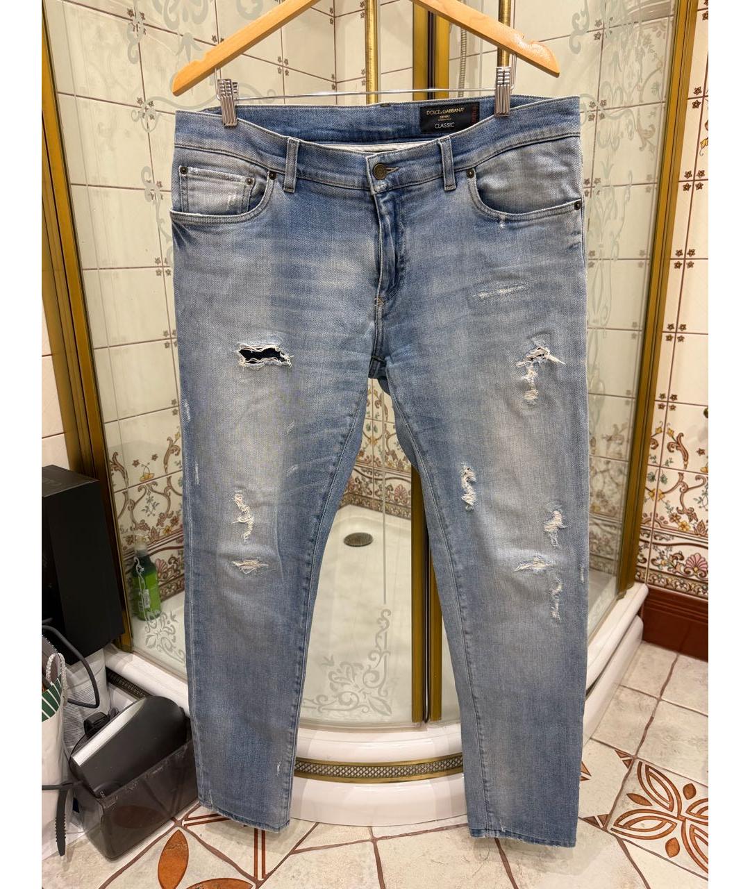 DOLCE&GABBANA Голубые хлопковые прямые джинсы, фото 7