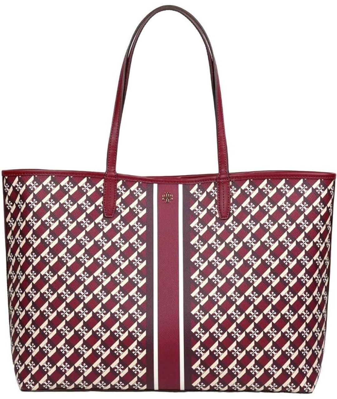 TORY BURCH Бордовая канва сумка тоут, фото 9
