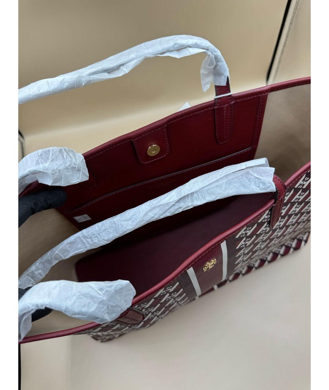 TORY BURCH Бордовая канва сумка тоут, фото 6