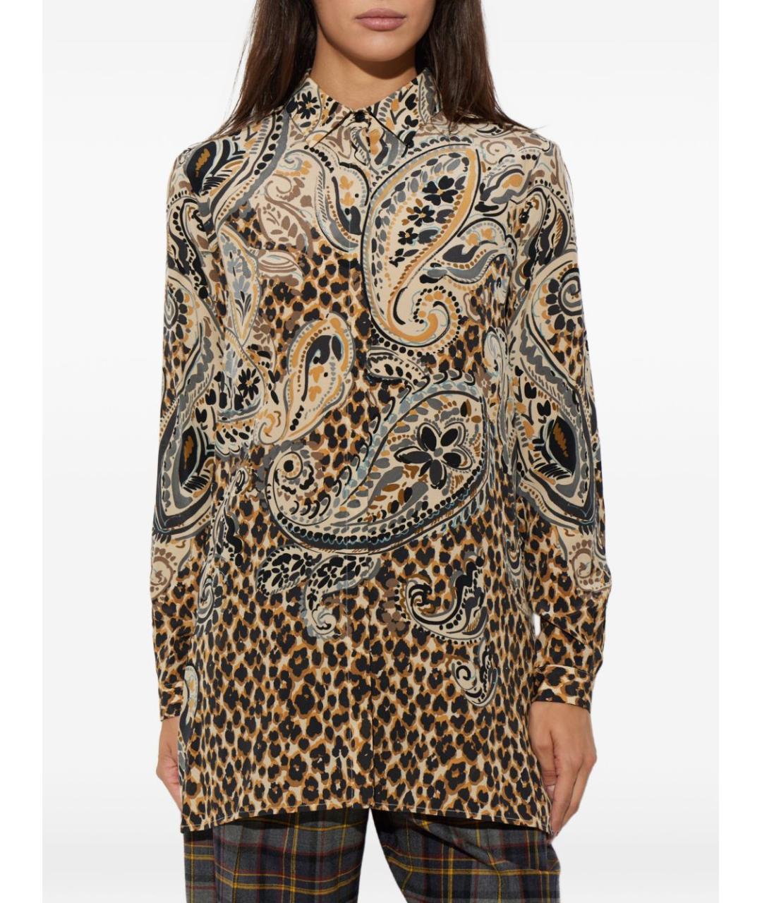 ETRO Коричневая шелковая рубашка, фото 4