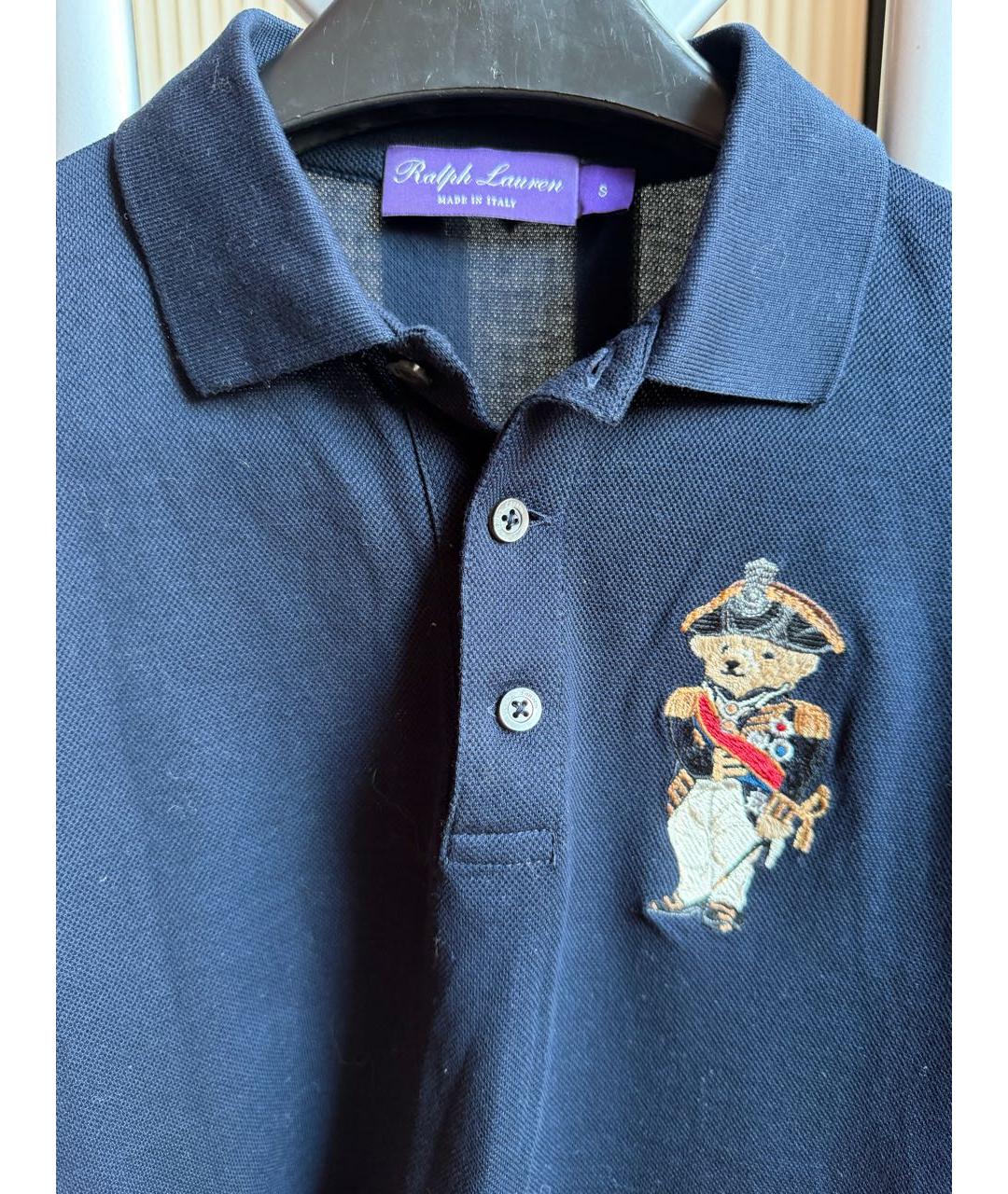 RALPH LAUREN Темно-синее хлопковое поло с коротким рукавом, фото 3