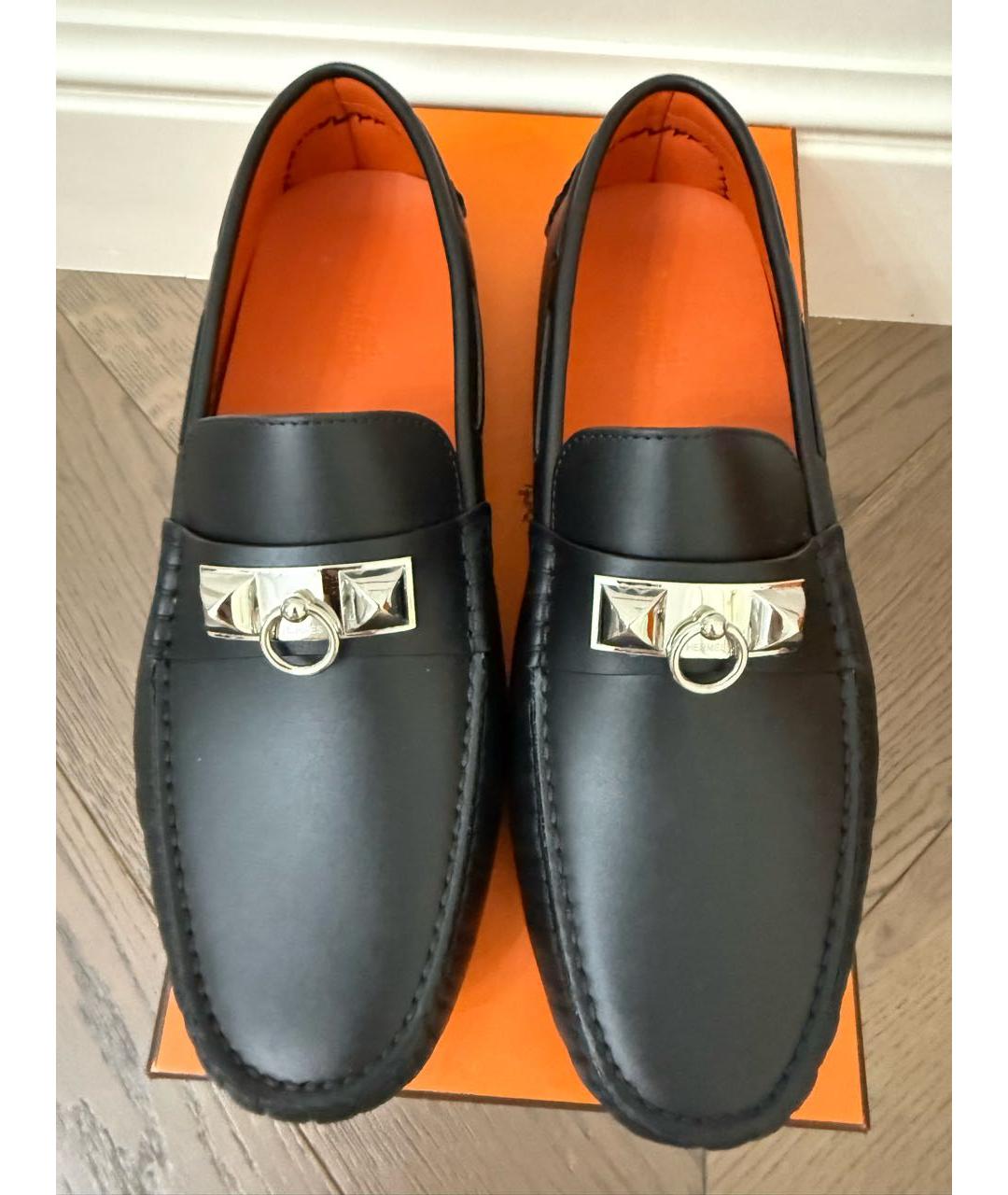 HERMES Черные кожаные мокасины, фото 5