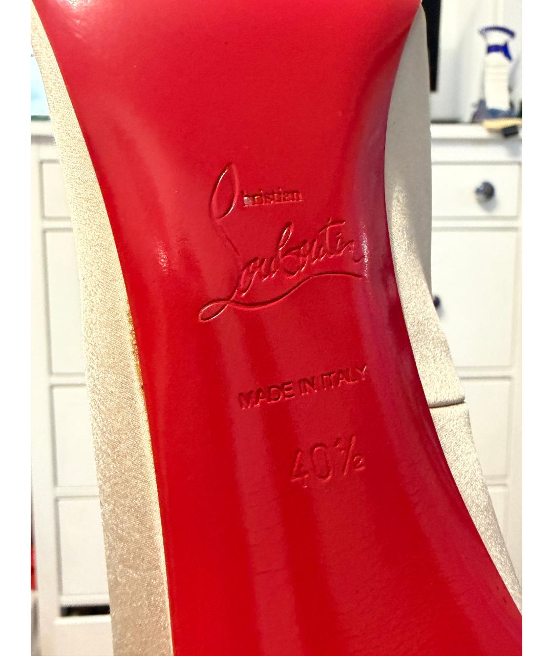 CHRISTIAN LOUBOUTIN Бежевые текстильные туфли, фото 9