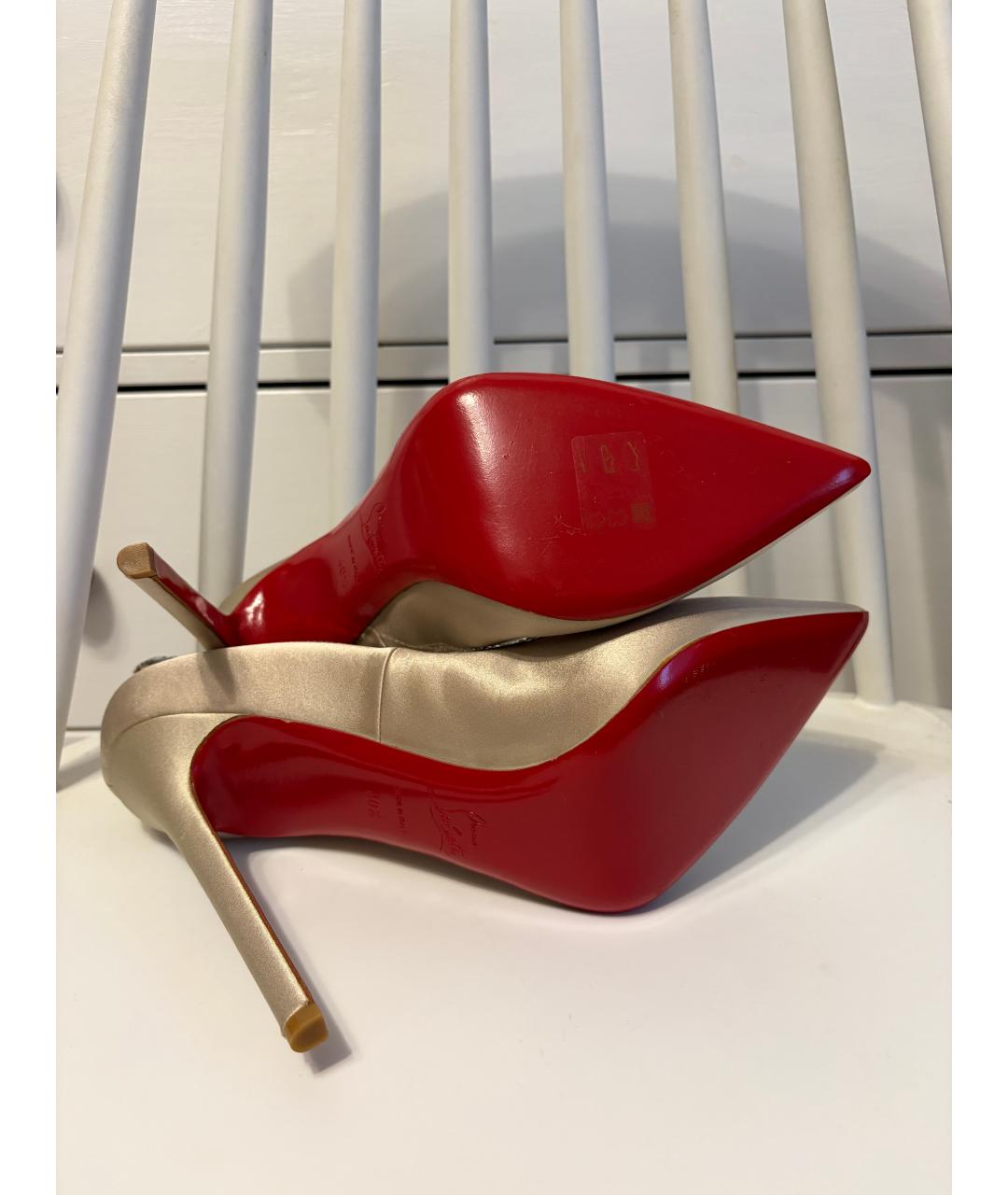 CHRISTIAN LOUBOUTIN Бежевые текстильные туфли, фото 8