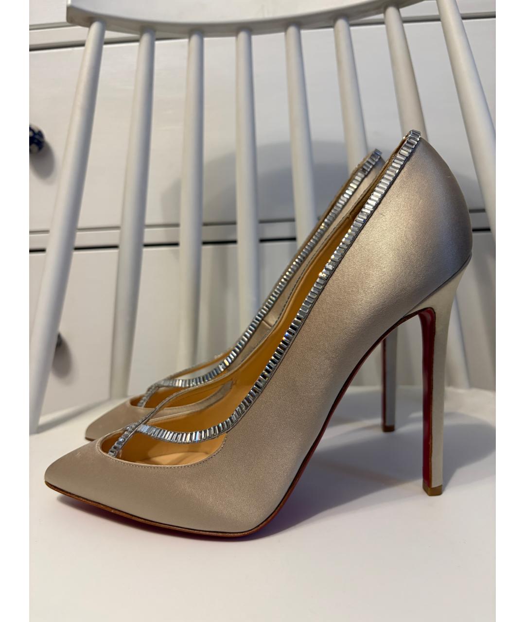 CHRISTIAN LOUBOUTIN Бежевые текстильные туфли, фото 5
