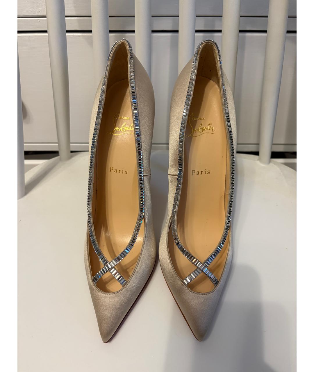 CHRISTIAN LOUBOUTIN Бежевые текстильные туфли, фото 4