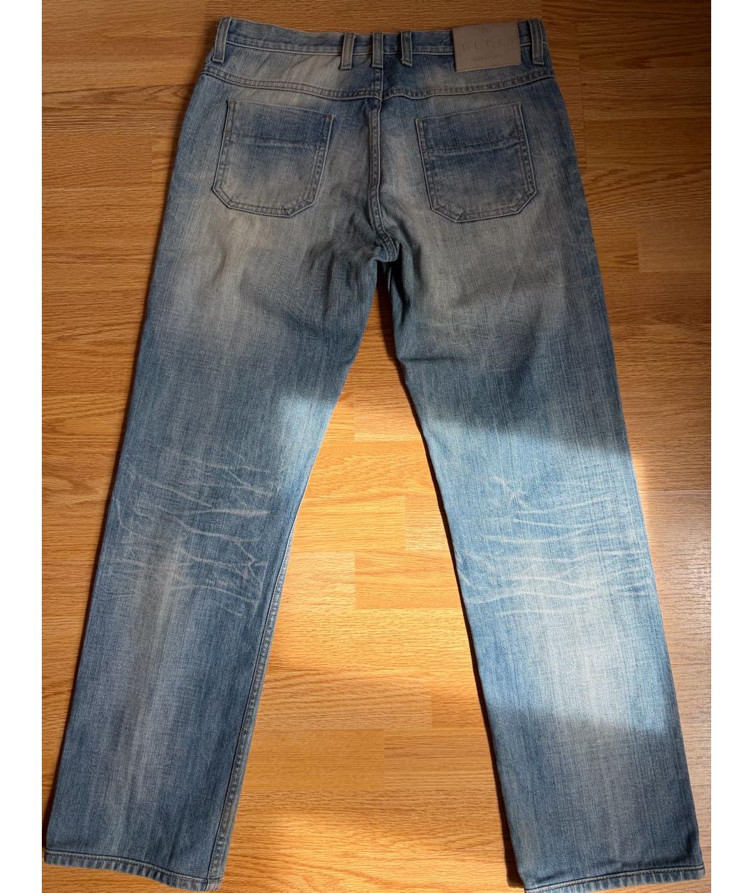 GUCCI Голубые хлопковые прямые джинсы, фото 4