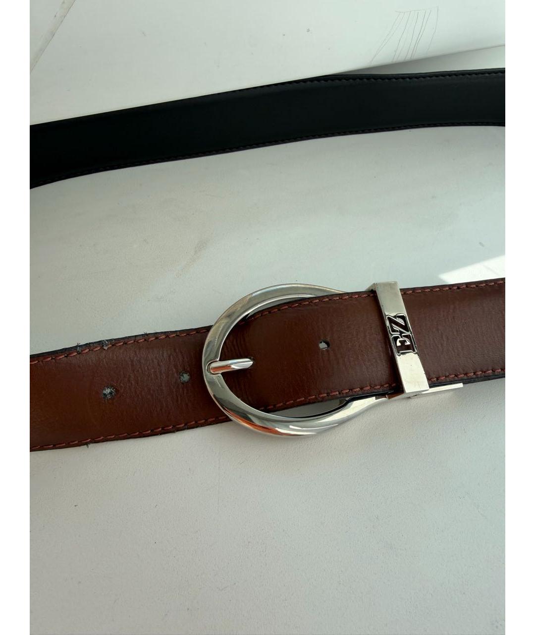 ERMENEGILDO ZEGNA XXX Коричневый кожаный ремень, фото 3
