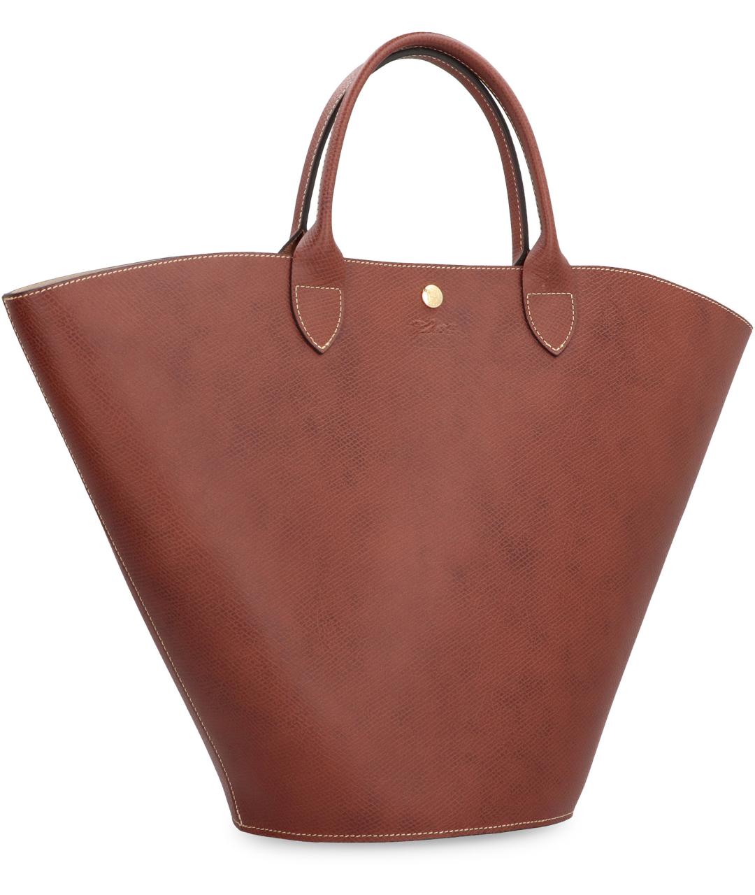 LONGCHAMP Коричневая кожаная сумка тоут, фото 3