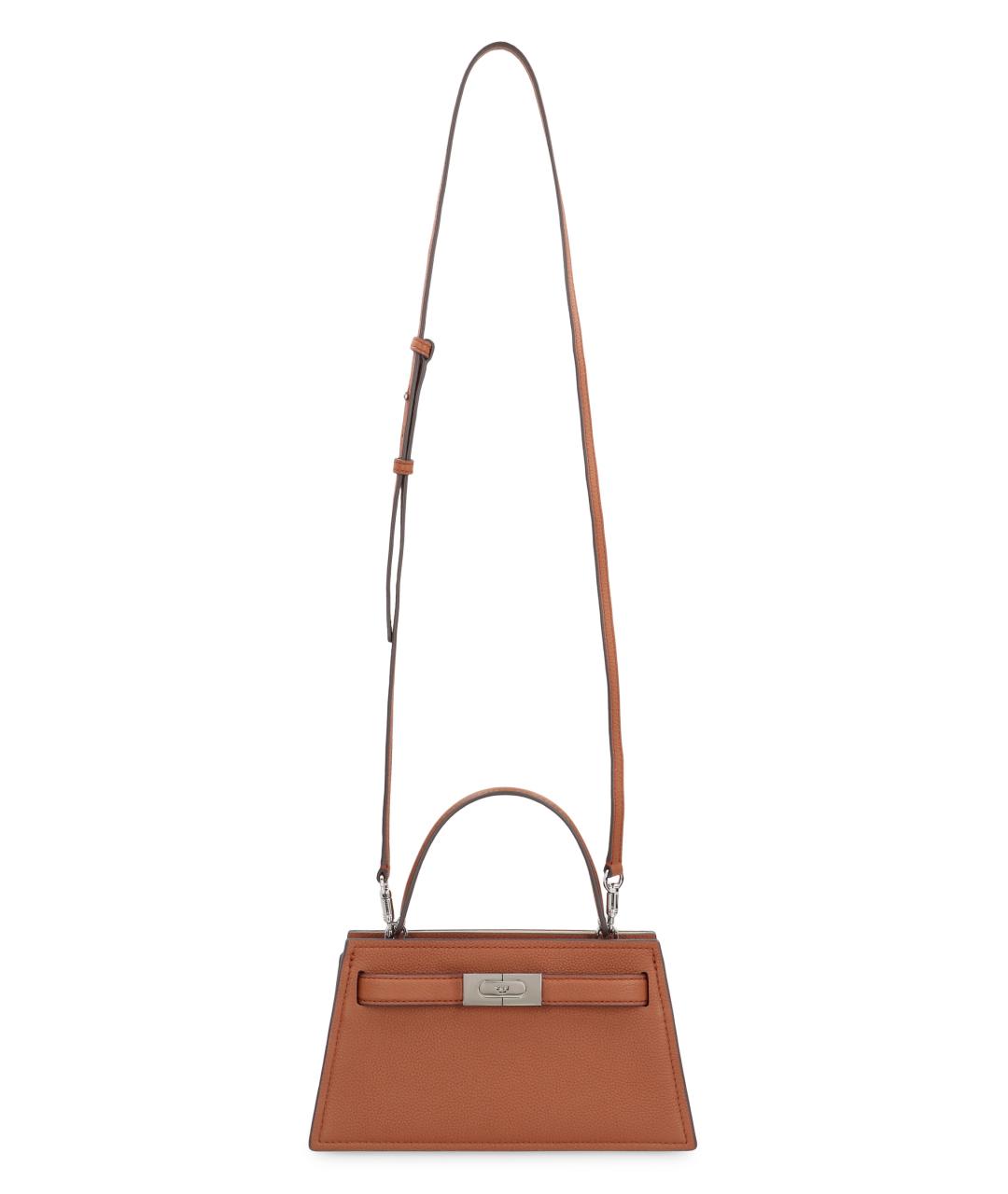 TORY BURCH Коричневая кожаная сумка с короткими ручками, фото 4