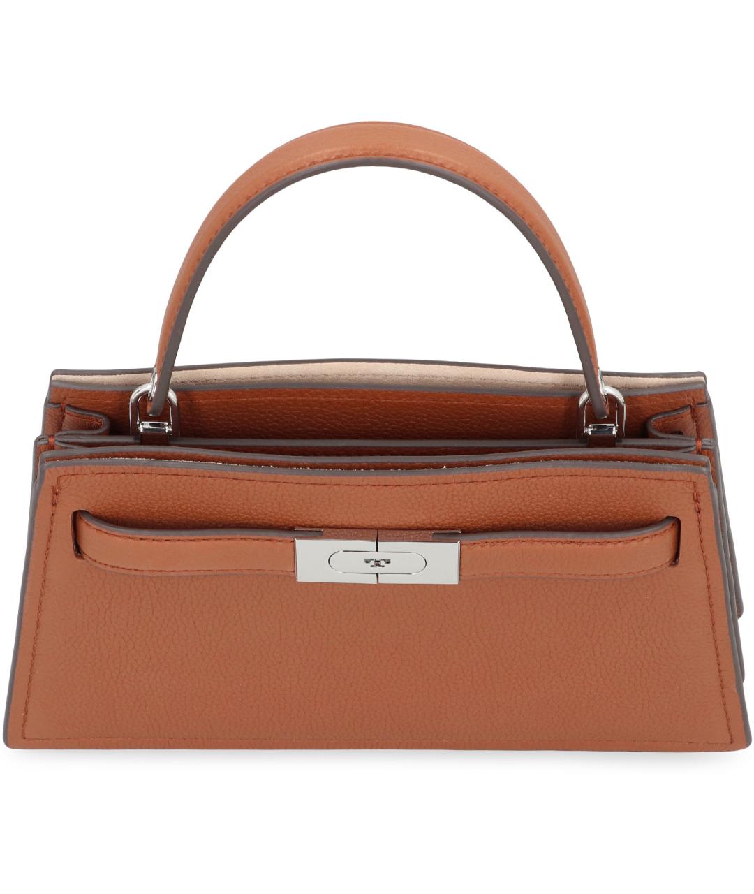 TORY BURCH Коричневая кожаная сумка с короткими ручками, фото 5