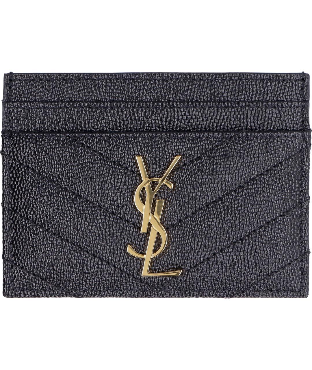 SAINT LAURENT Черный кожаный кардхолдер, фото 1
