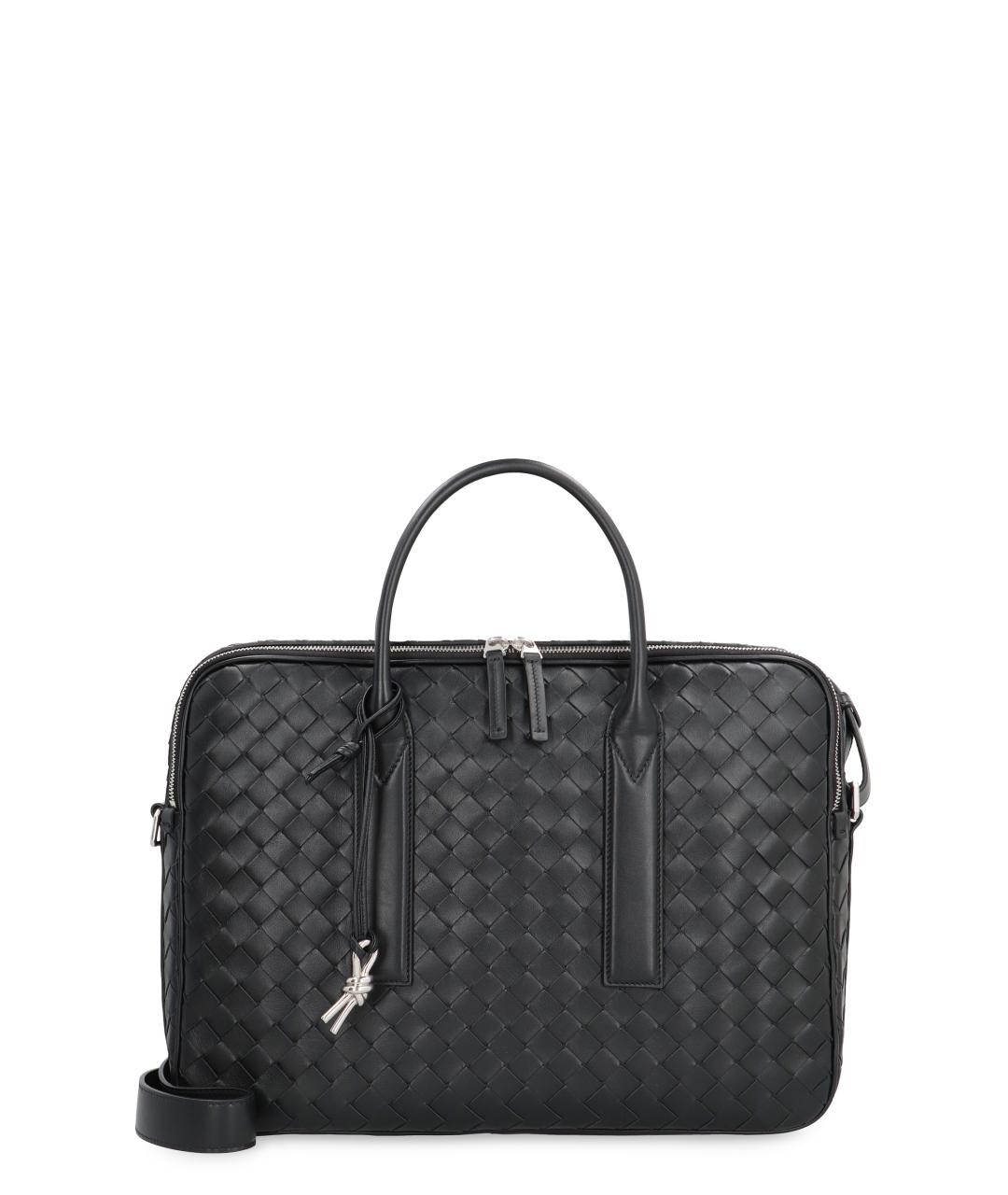 BOTTEGA VENETA Черный кожаный портфель, фото 1