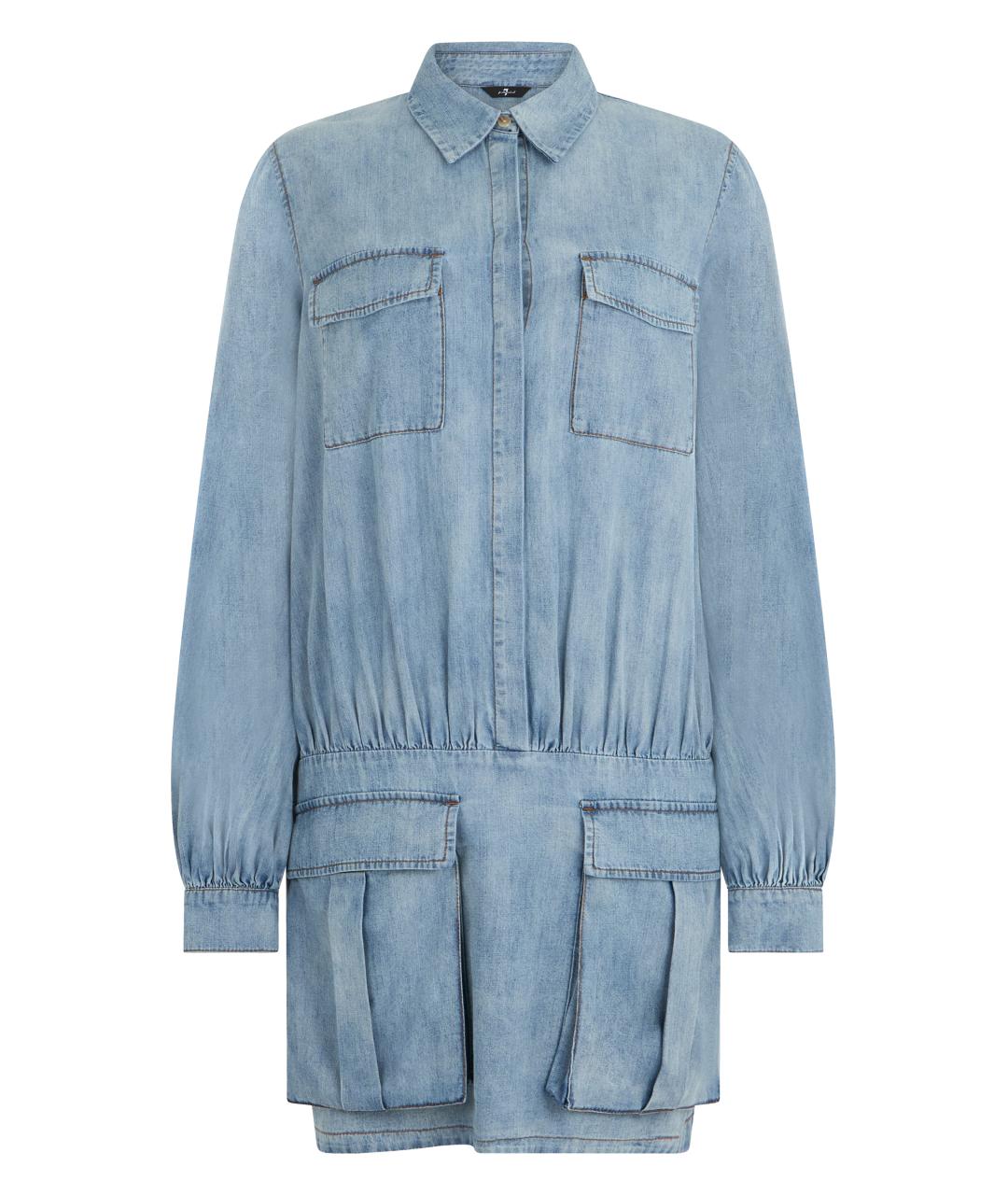 7 FOR ALL MANKIND Голубое хлопковое повседневное платье, фото 1