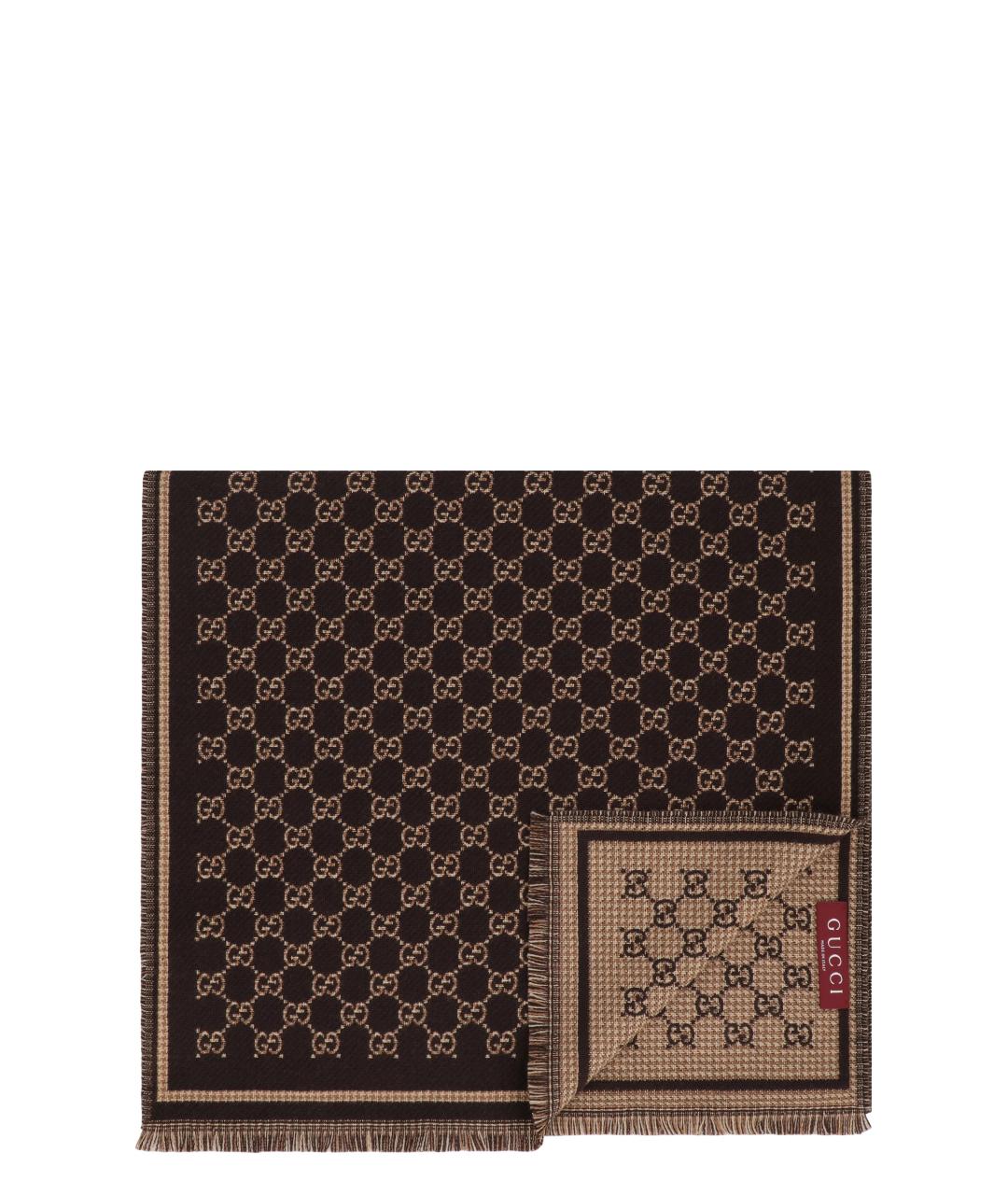 GUCCI Коричневый шерстяной шарф, фото 1