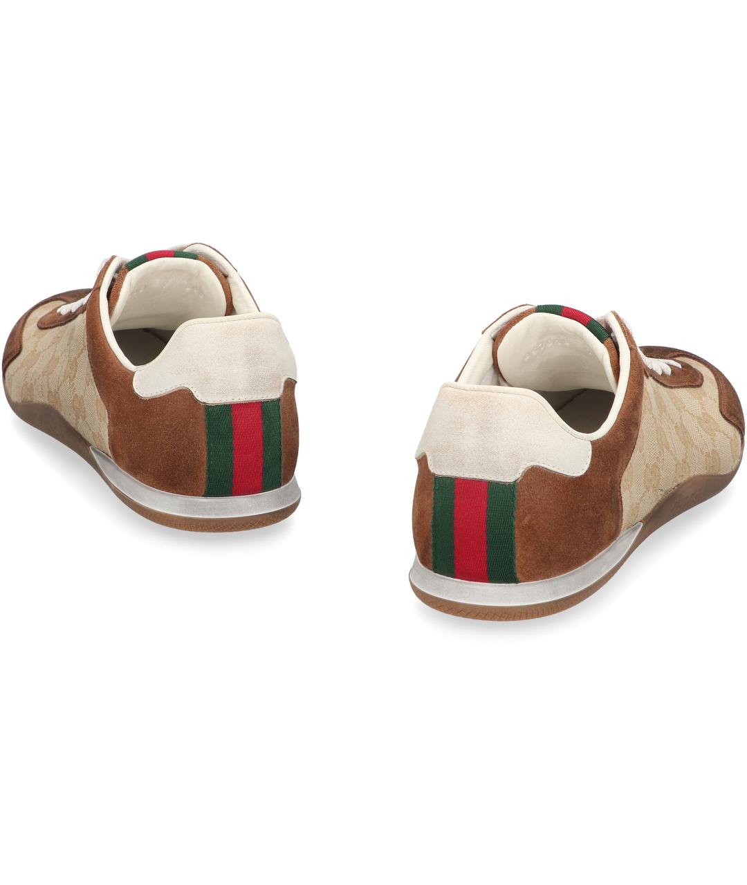 GUCCI Коричневые кожаные низкие кроссовки / кеды, фото 4