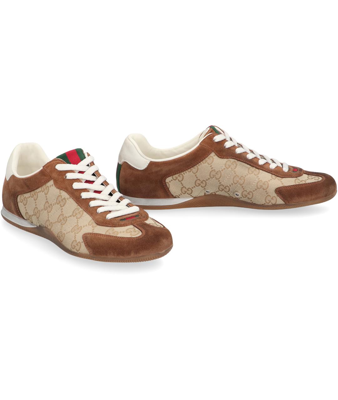 GUCCI Коричневые кожаные низкие кроссовки / кеды, фото 3
