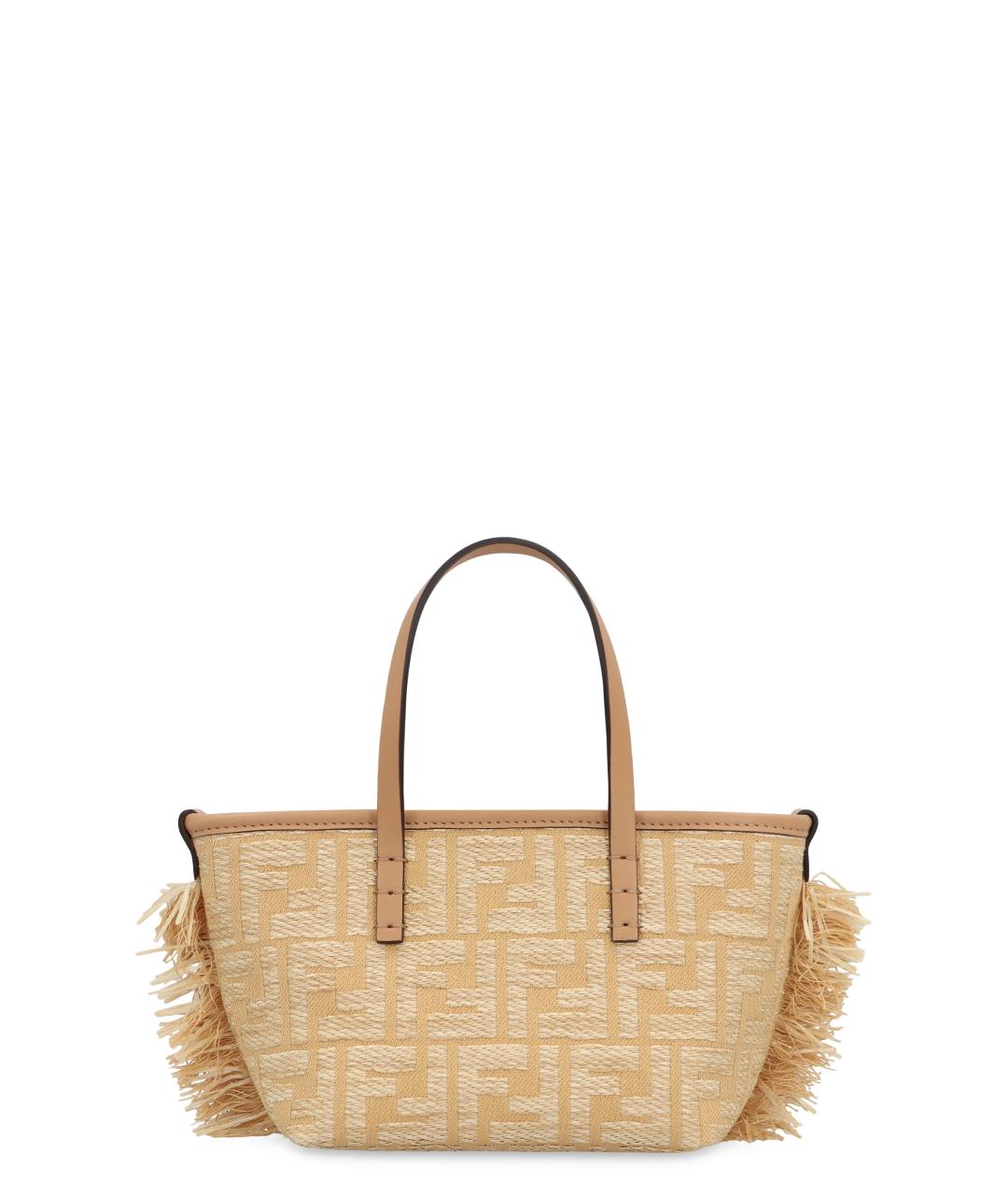 FENDI Бежевая хлопковая сумка тоут, фото 1