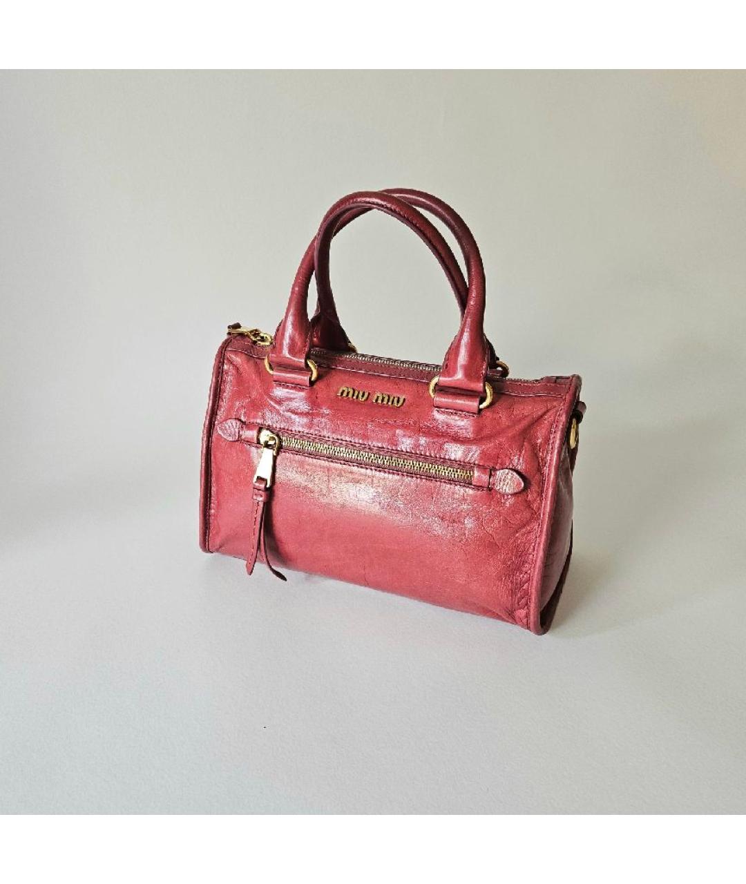 MIU MIU Коралловая кожаная сумка с короткими ручками, фото 3