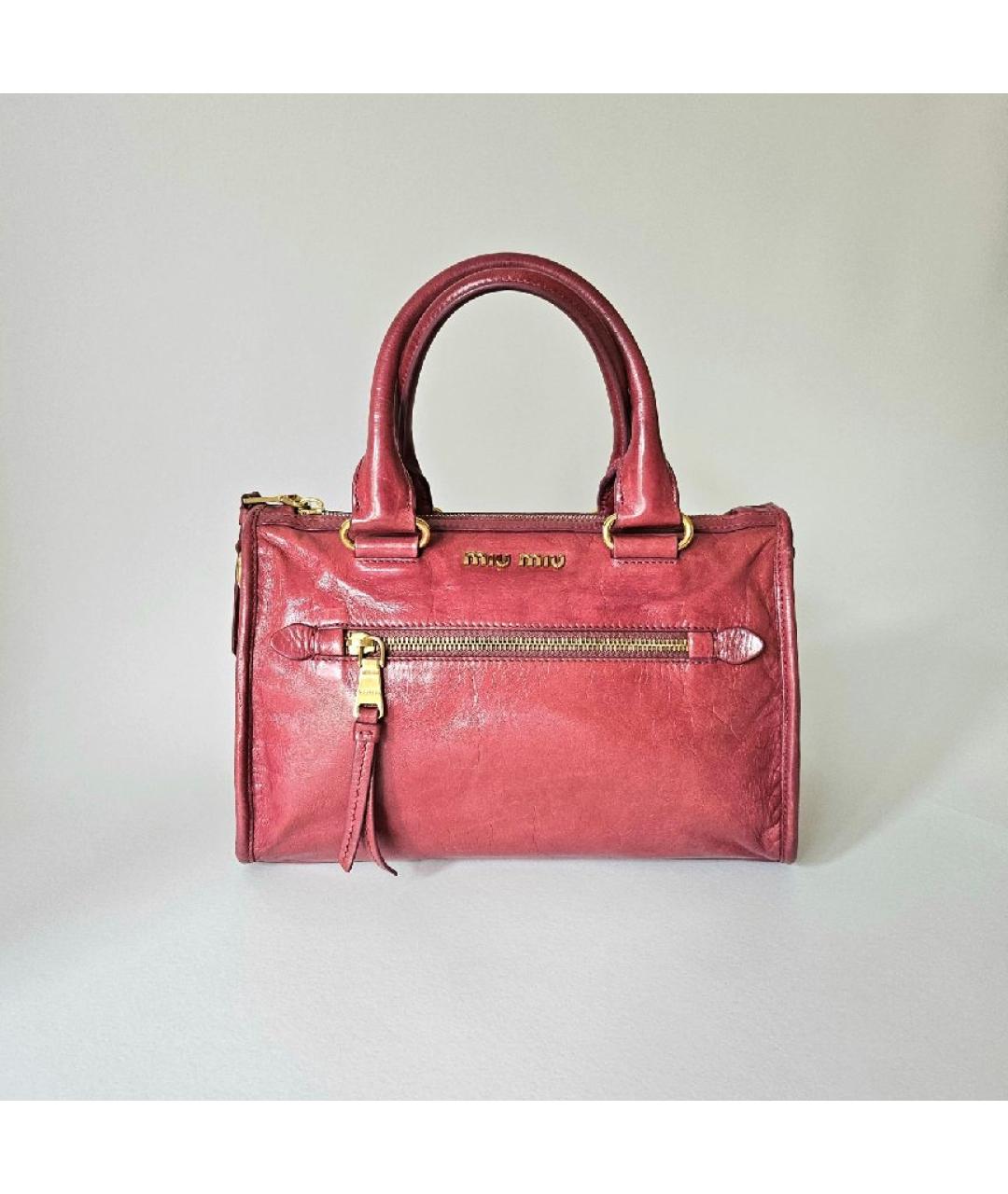 MIU MIU Коралловая кожаная сумка с короткими ручками, фото 10