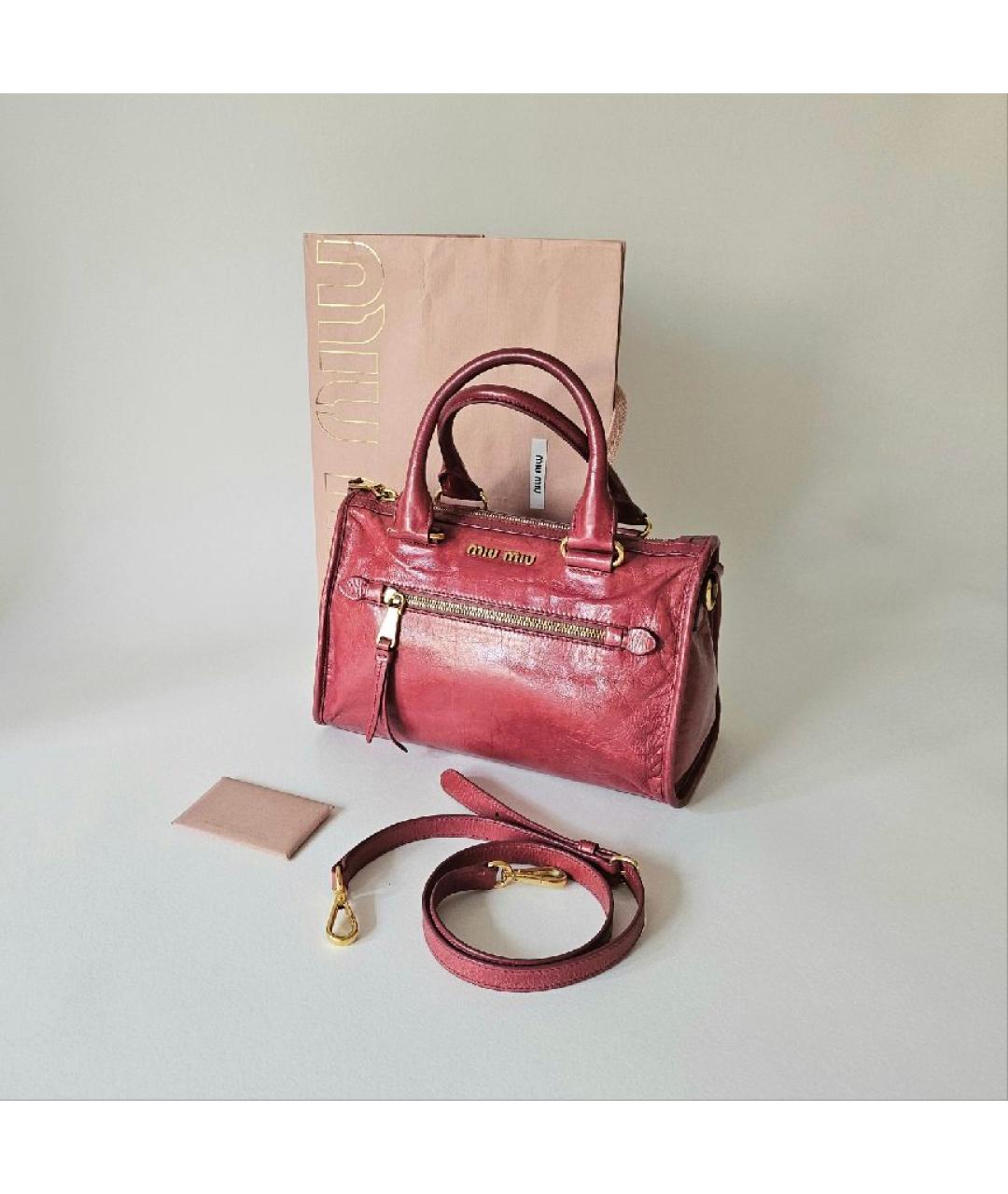 MIU MIU Коралловая кожаная сумка с короткими ручками, фото 2