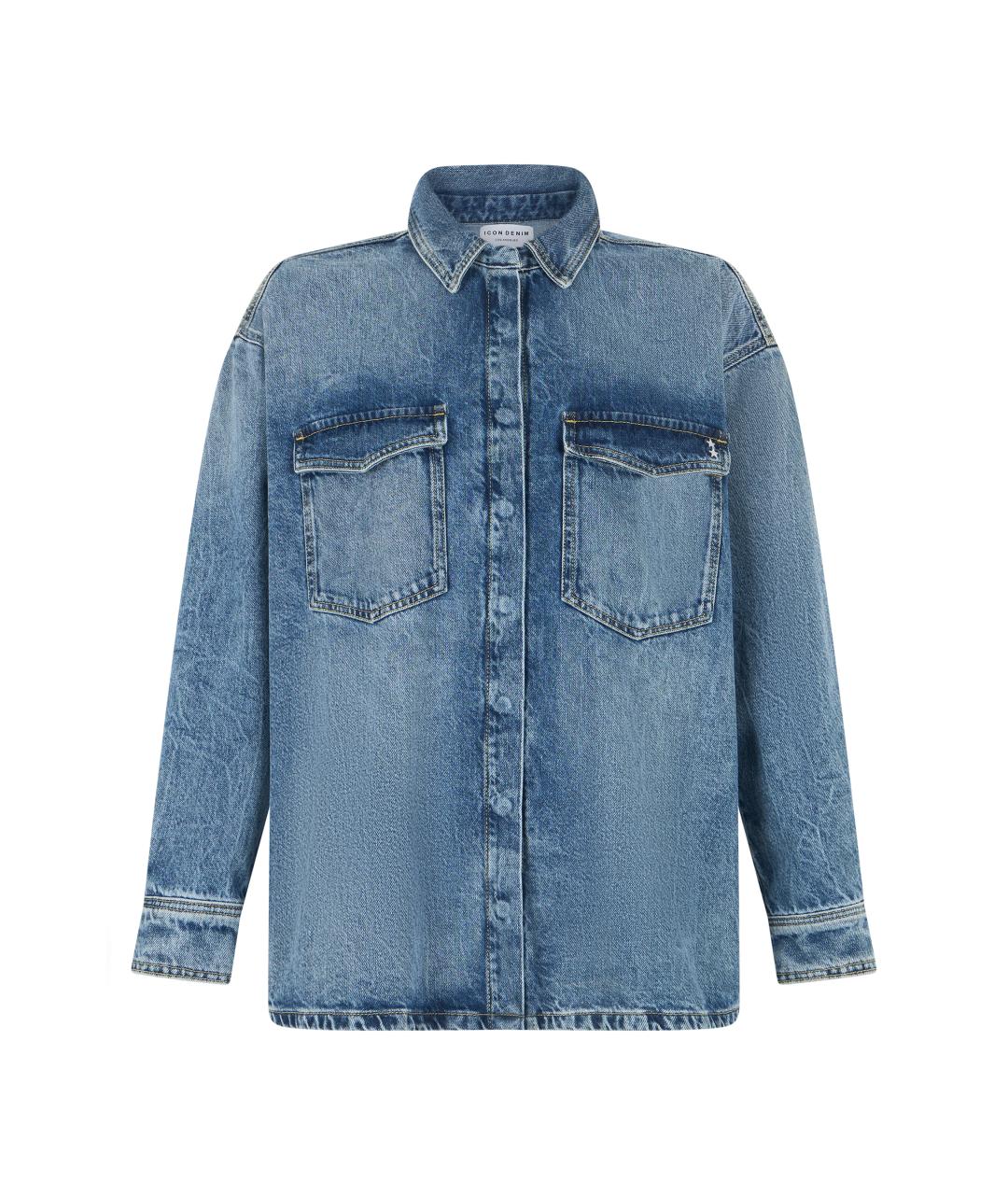 ICON DENIM Синяя хлопковая кэжуал рубашка, фото 1