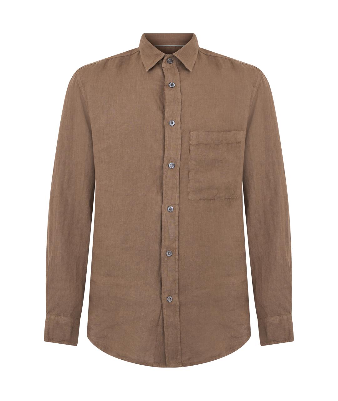 CANALI Коричневая льняная кэжуал рубашка, фото 1