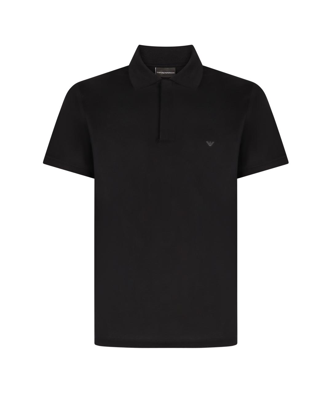 EMPORIO ARMANI Темно-синее хлопковое поло с коротким рукавом, фото 1