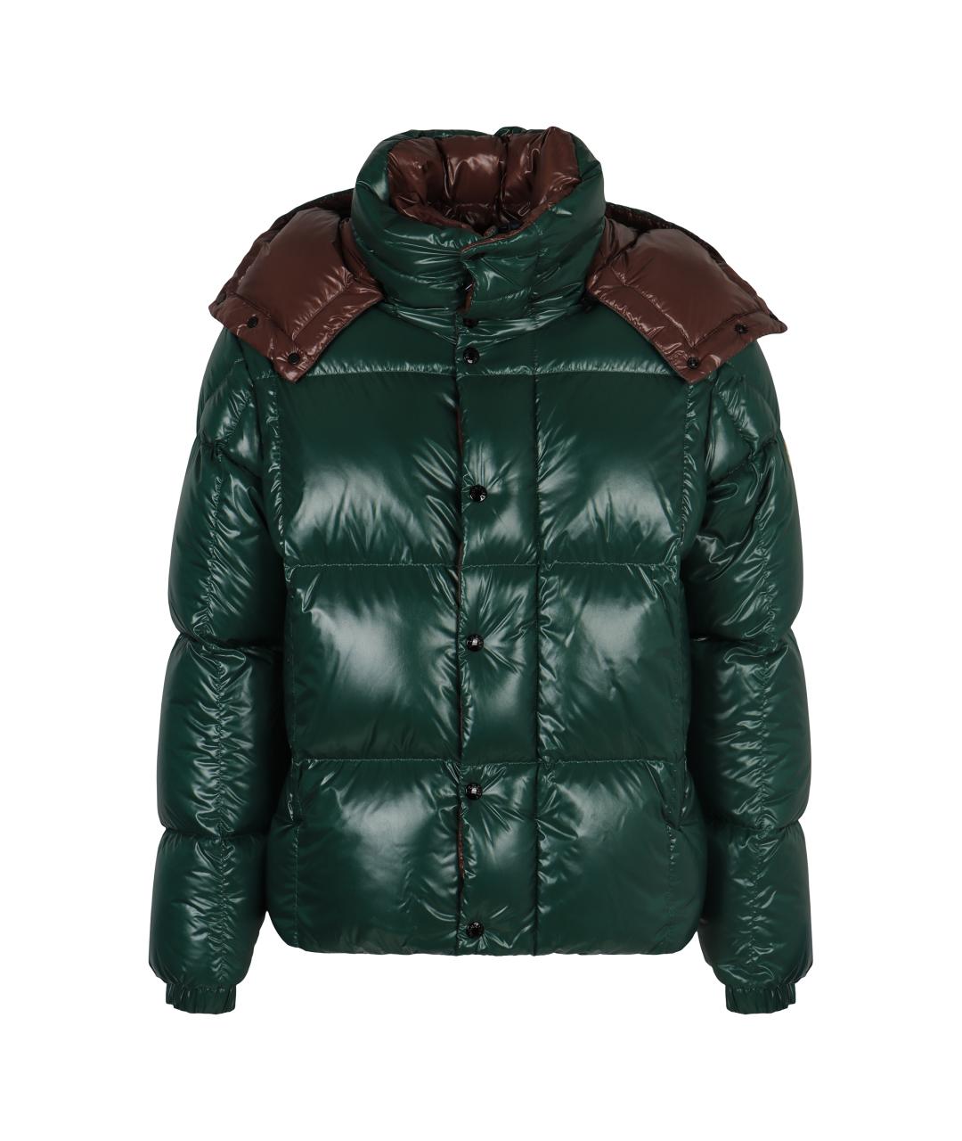 MONCLER Зеленый полиамидовый пуховик, фото 1