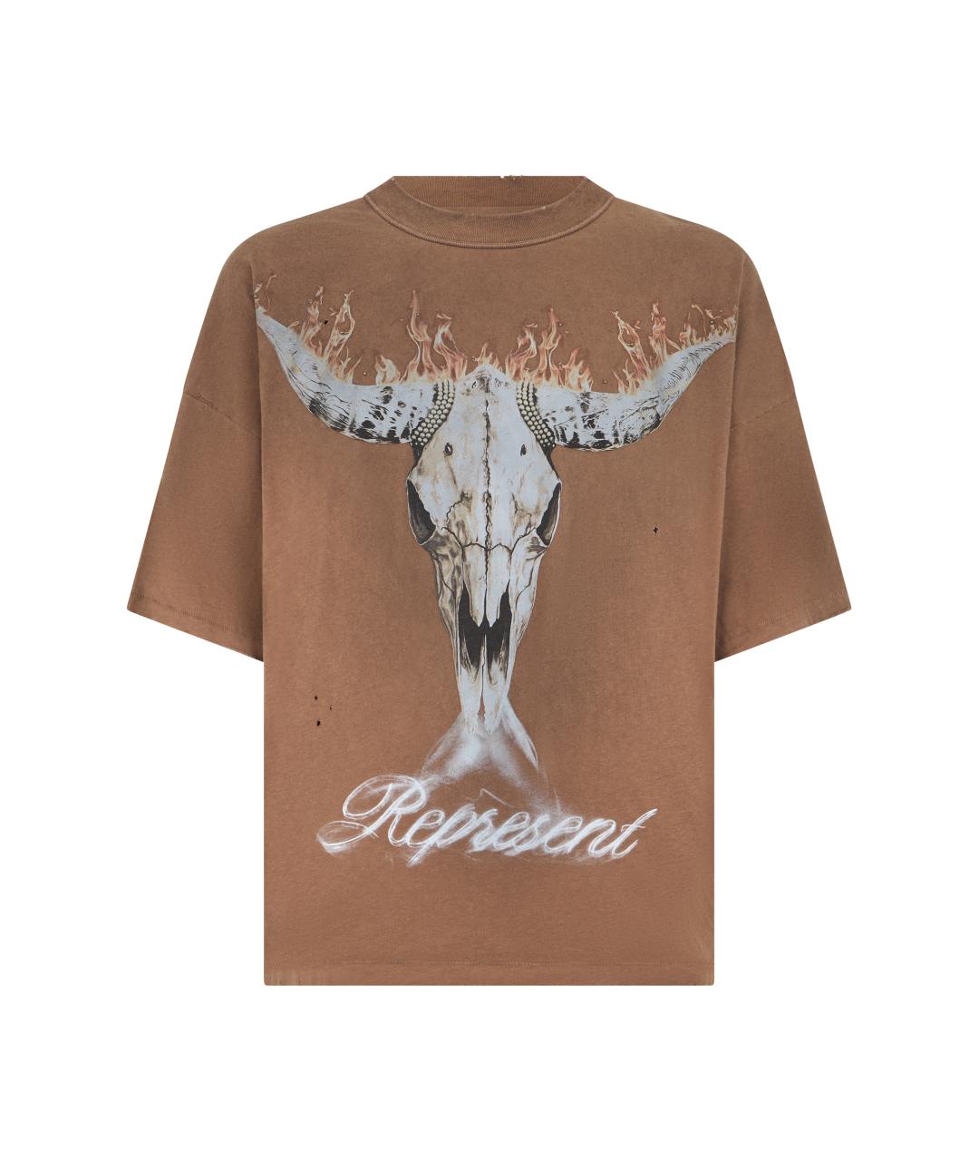 REPRESENT Коричневая хлопковая футболка, фото 1