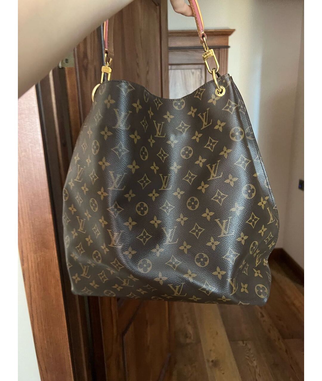 LOUIS VUITTON PRE-OWNED Коричневая кожаная сумка с короткими ручками, фото 2