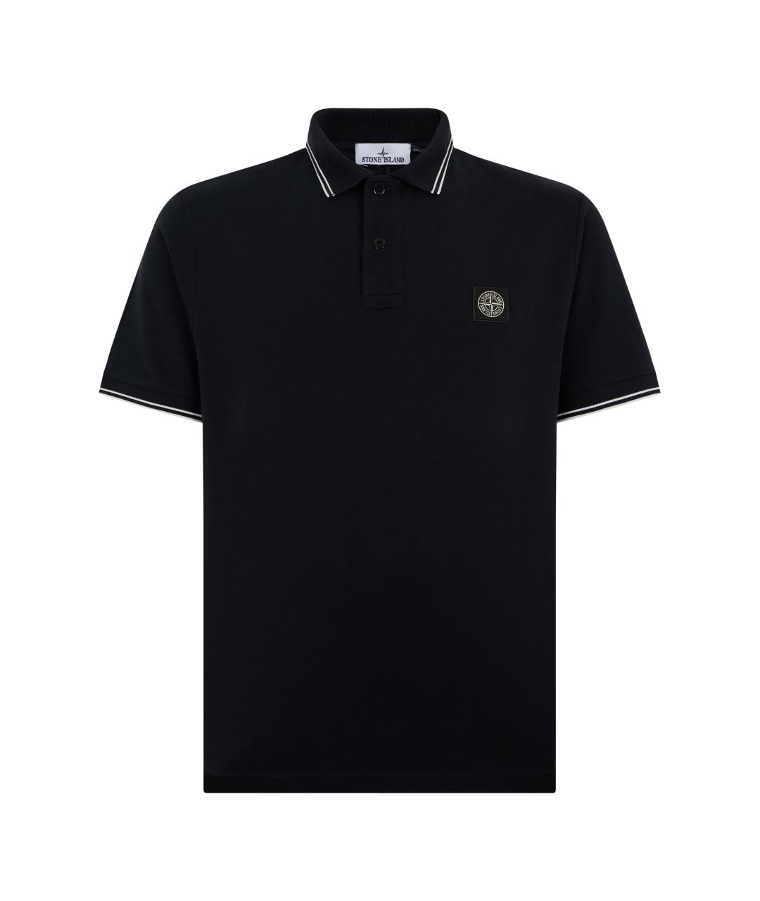 STONE ISLAND Черное хлопковое поло с коротким рукавом, фото 1