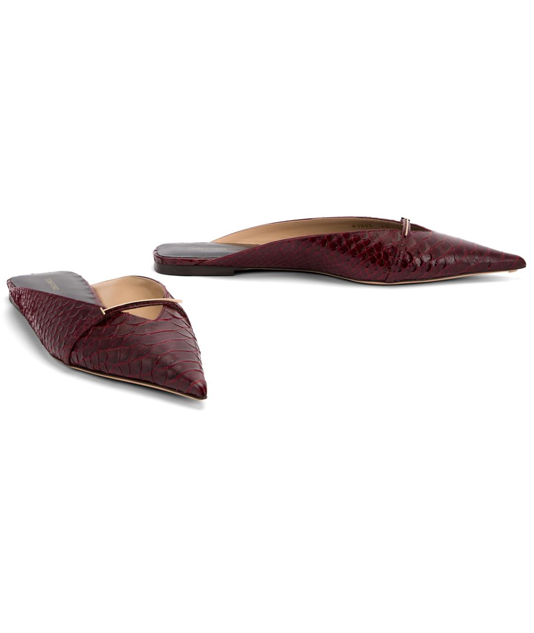 TOM FORD Бордовые кожаные мюли, фото 3