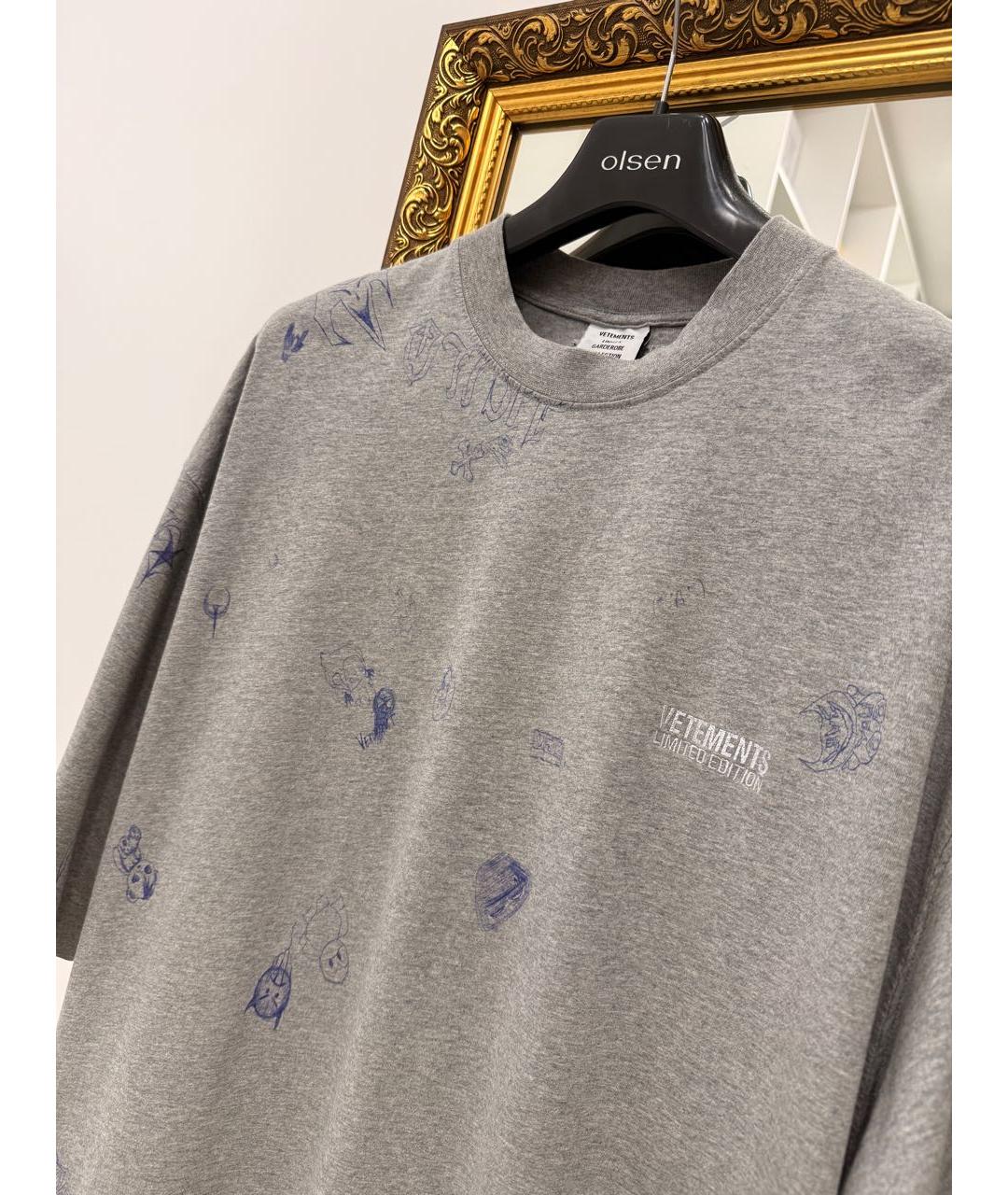 VETEMENTS Серая хлопковая футболка, фото 5