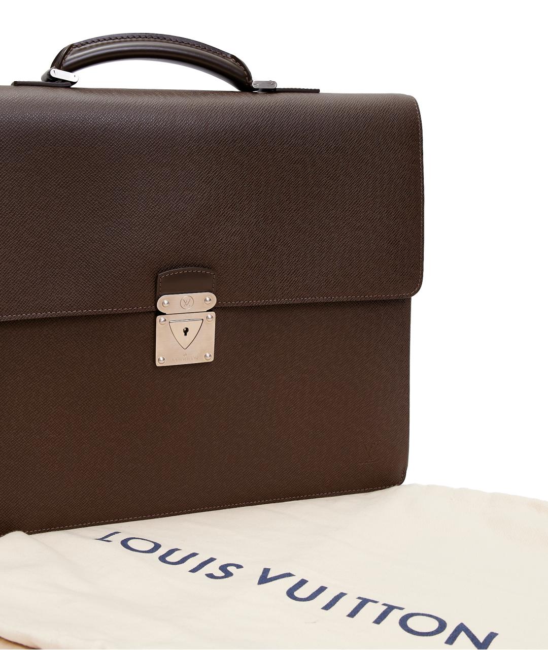 LOUIS VUITTON Коричневый кожаный портфель, фото 8