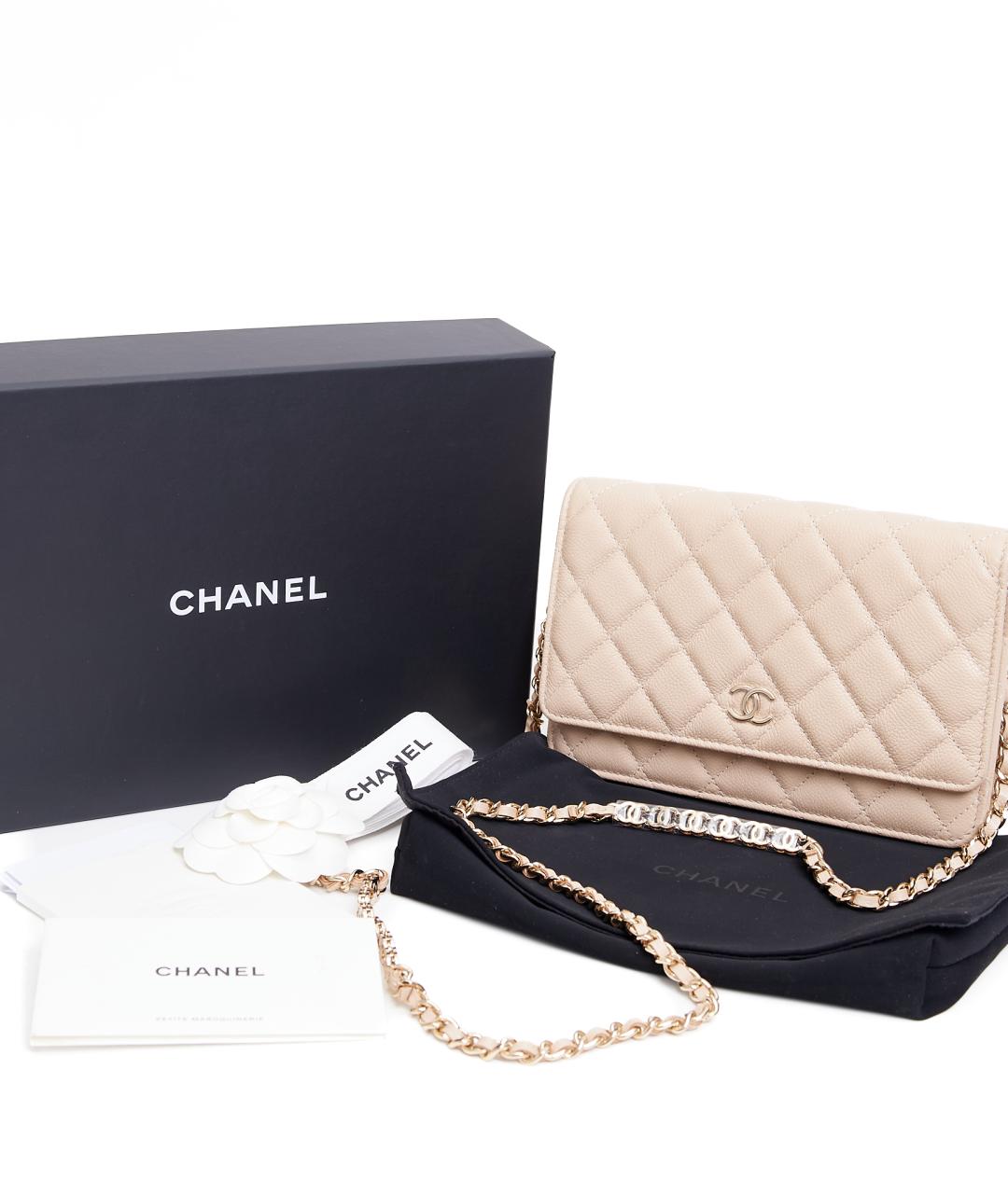 CHANEL Бежевая кожаная сумка через плечо, фото 7