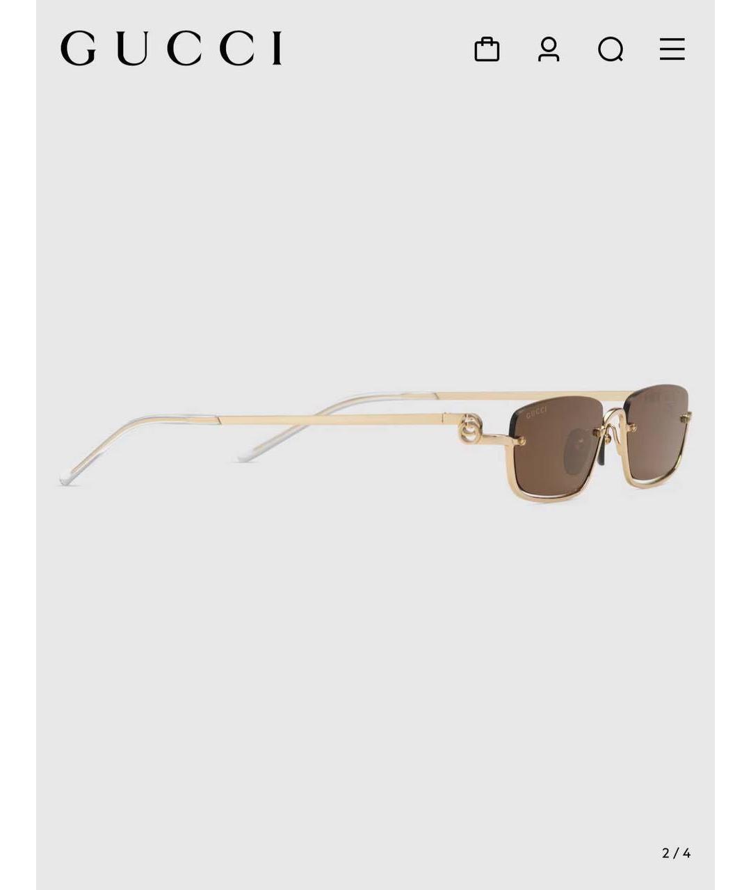GUCCI Золотые металлические солнцезащитные очки, фото 3