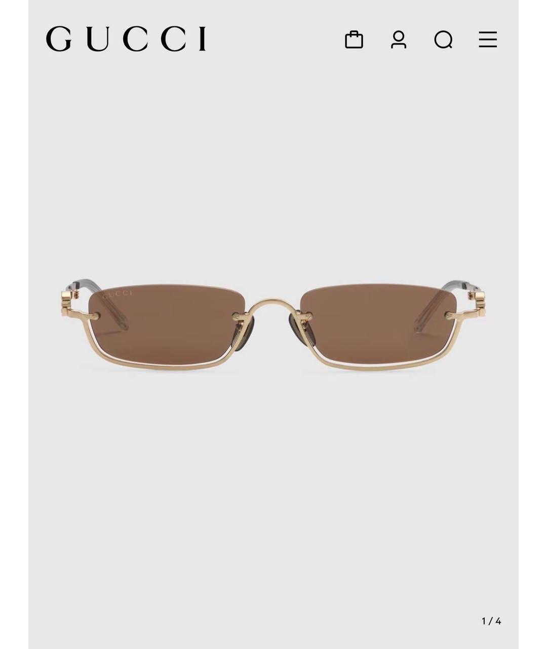 GUCCI Золотые металлические солнцезащитные очки, фото 2