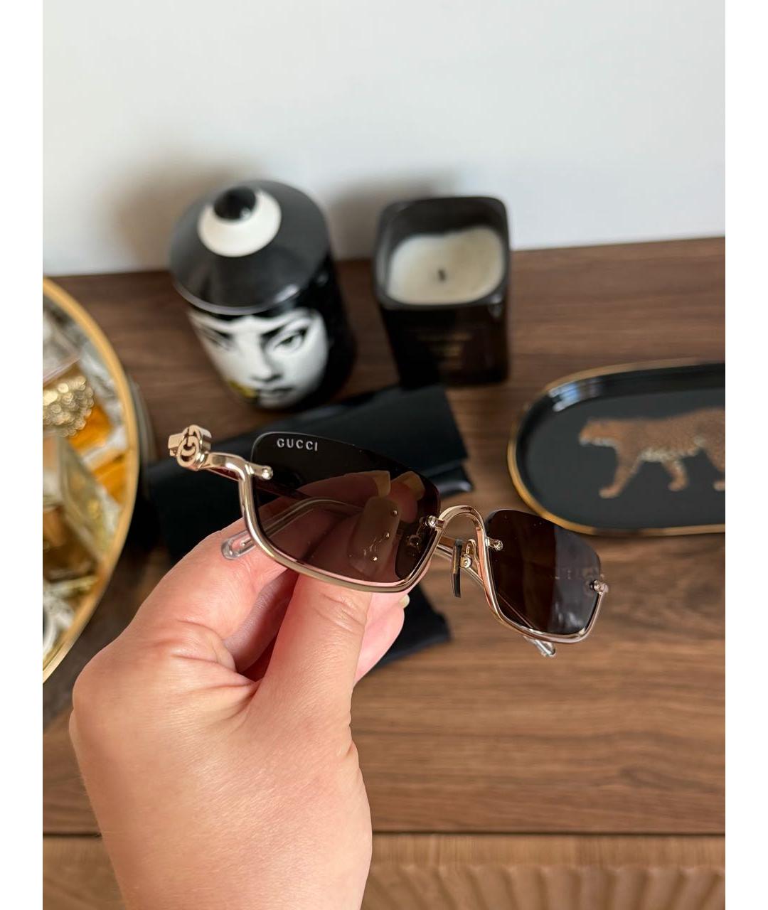 GUCCI Золотые металлические солнцезащитные очки, фото 7