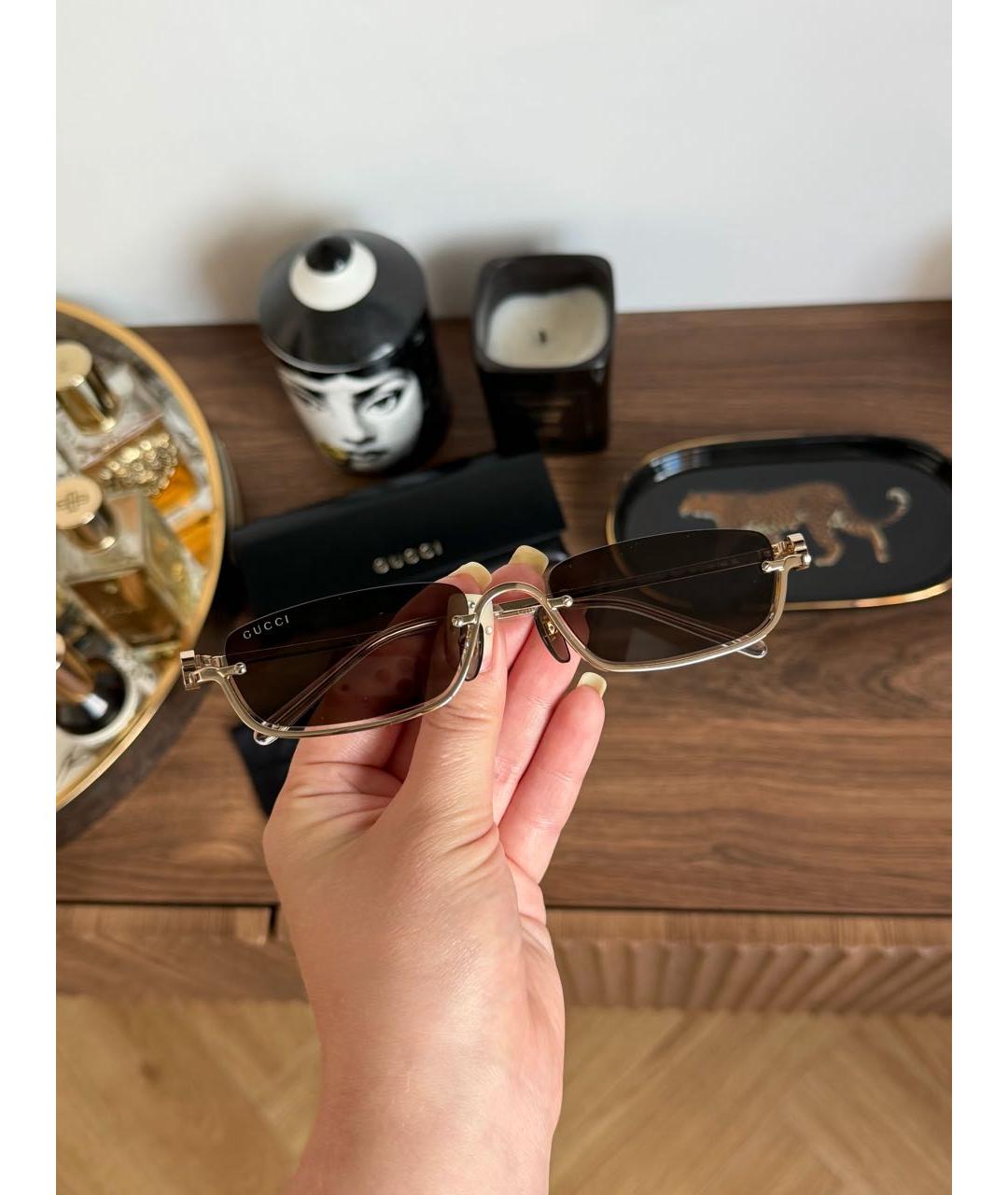 GUCCI Золотые металлические солнцезащитные очки, фото 6