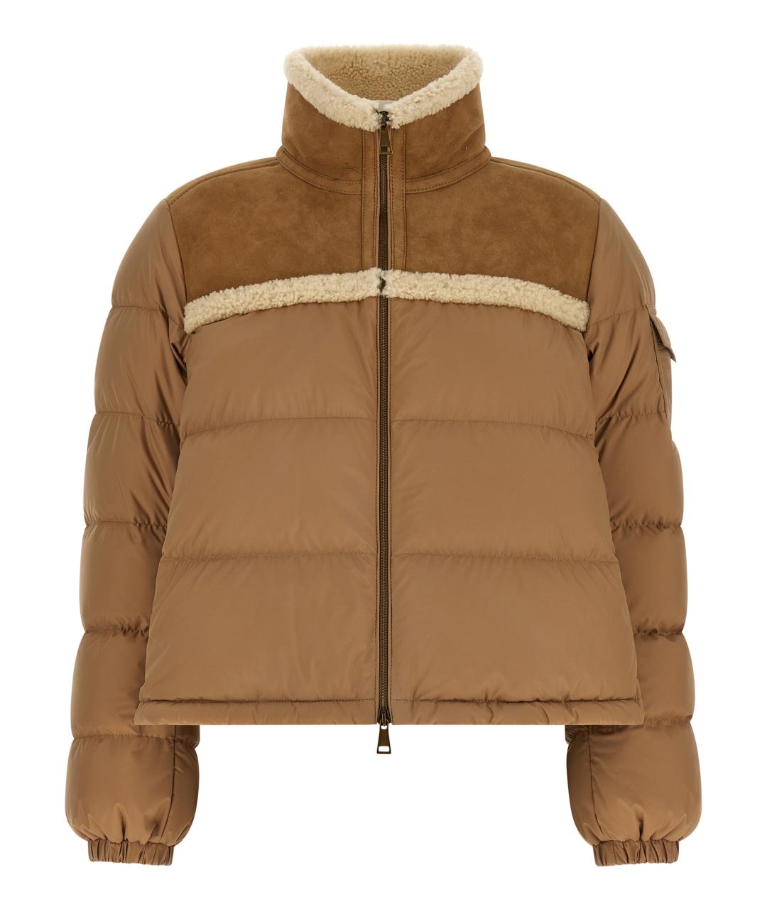 MONCLER Бежевый полиэстеровый пуховик, фото 1