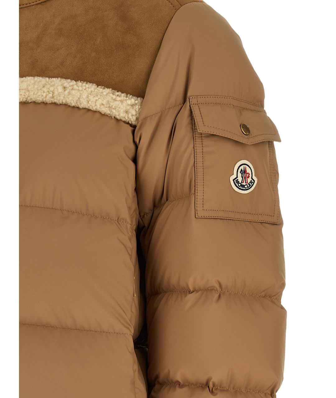 MONCLER Бежевый полиэстеровый пуховик, фото 4
