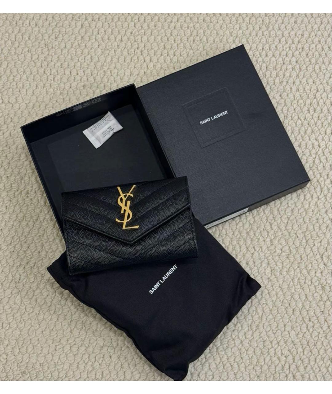 SAINT LAURENT Черный кожаный кошелек, фото 3