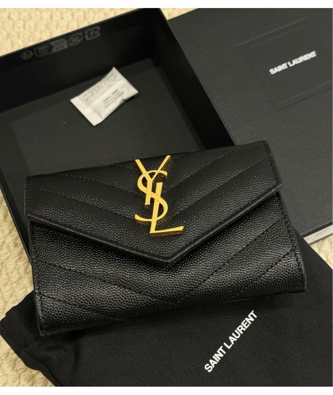 SAINT LAURENT Черный кожаный кошелек, фото 4