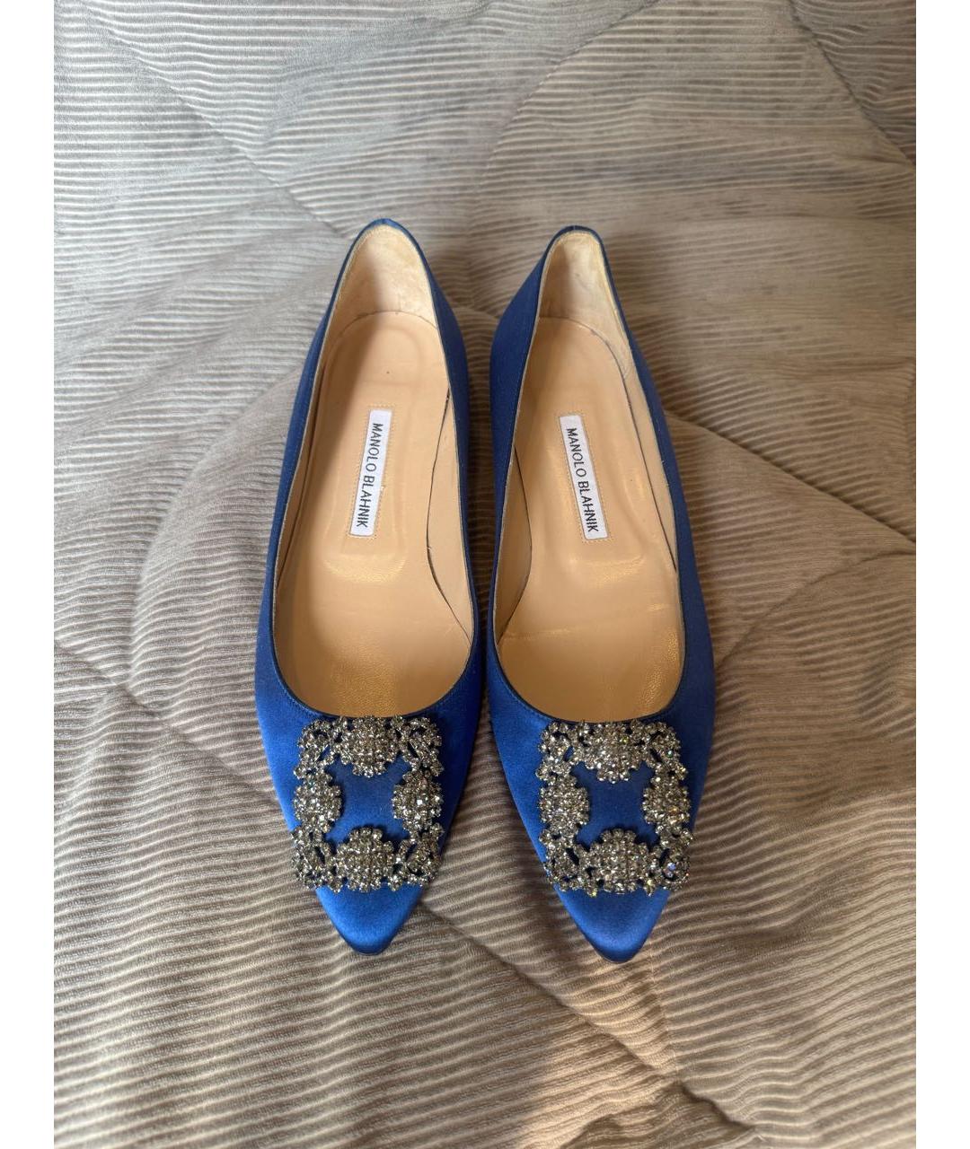 MANOLO BLAHNIK Синие текстильные балетки, фото 2