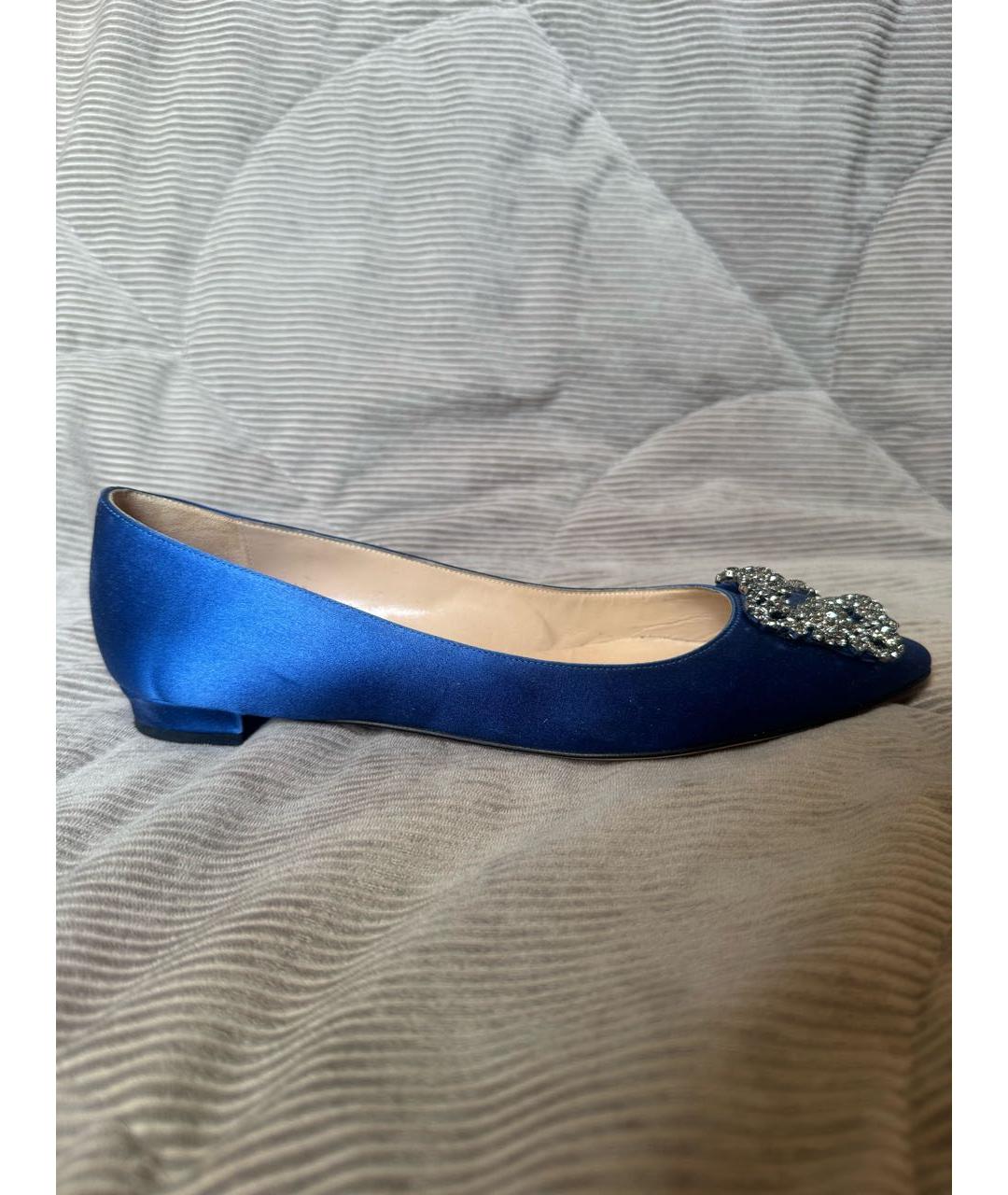 MANOLO BLAHNIK Синие текстильные балетки, фото 6