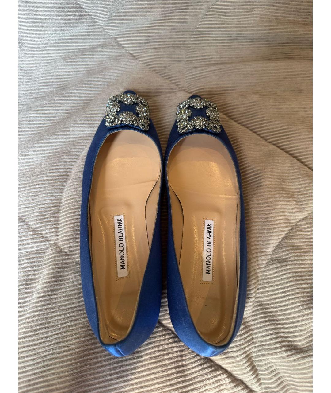 MANOLO BLAHNIK Синие текстильные балетки, фото 3