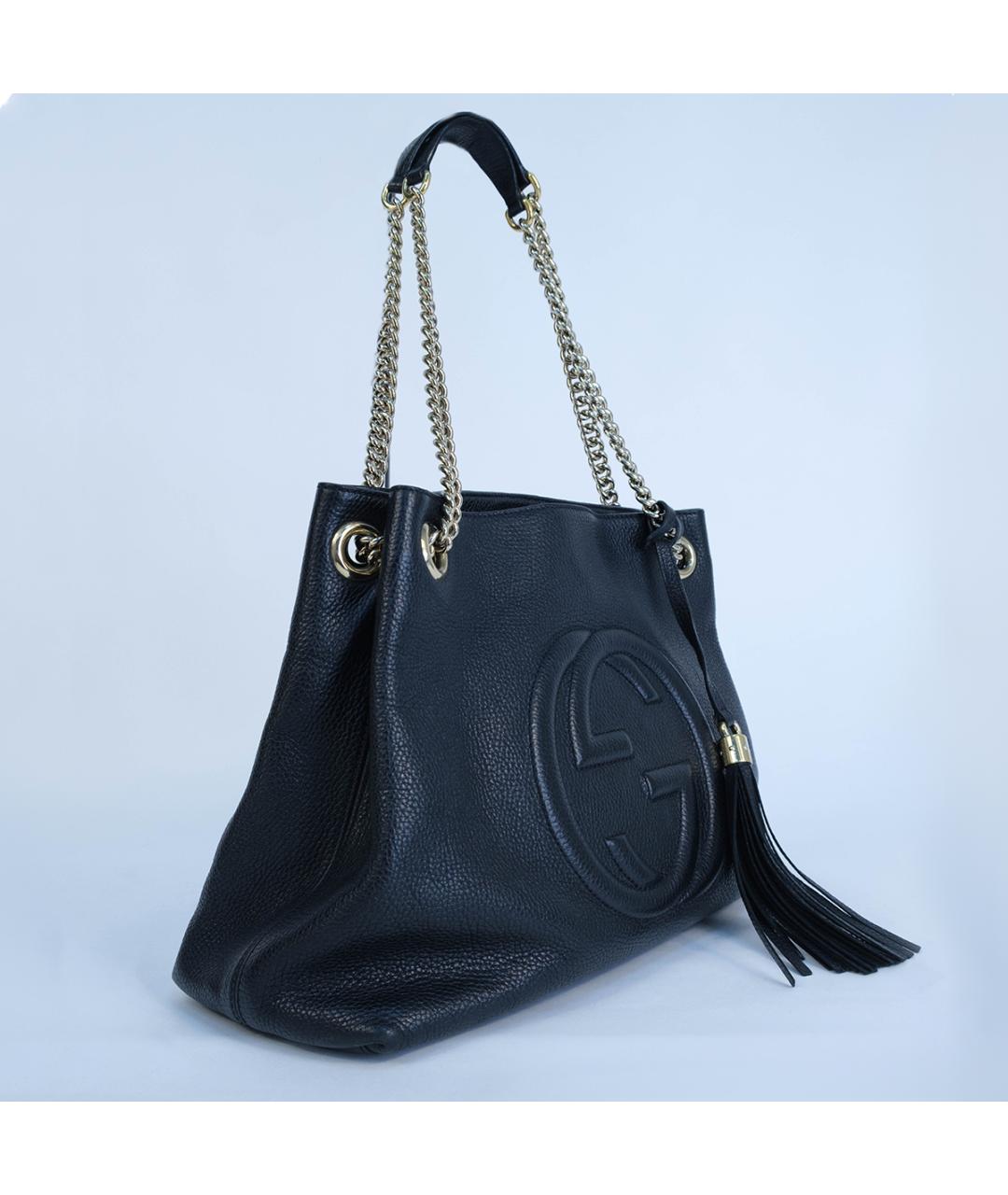 GUCCI Черная кожаная сумка тоут, фото 3
