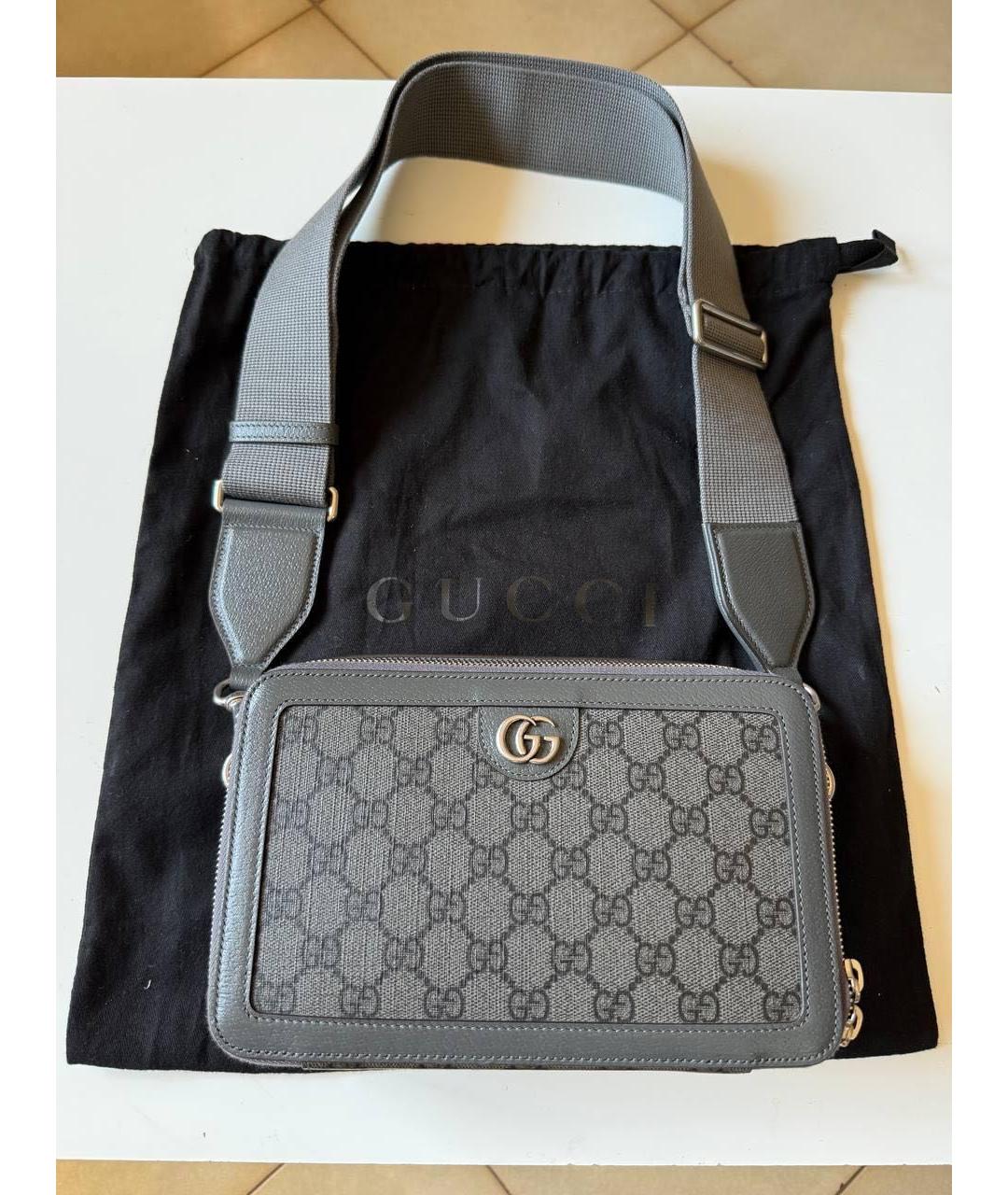 GUCCI Антрацитовая канва барсетка, фото 5