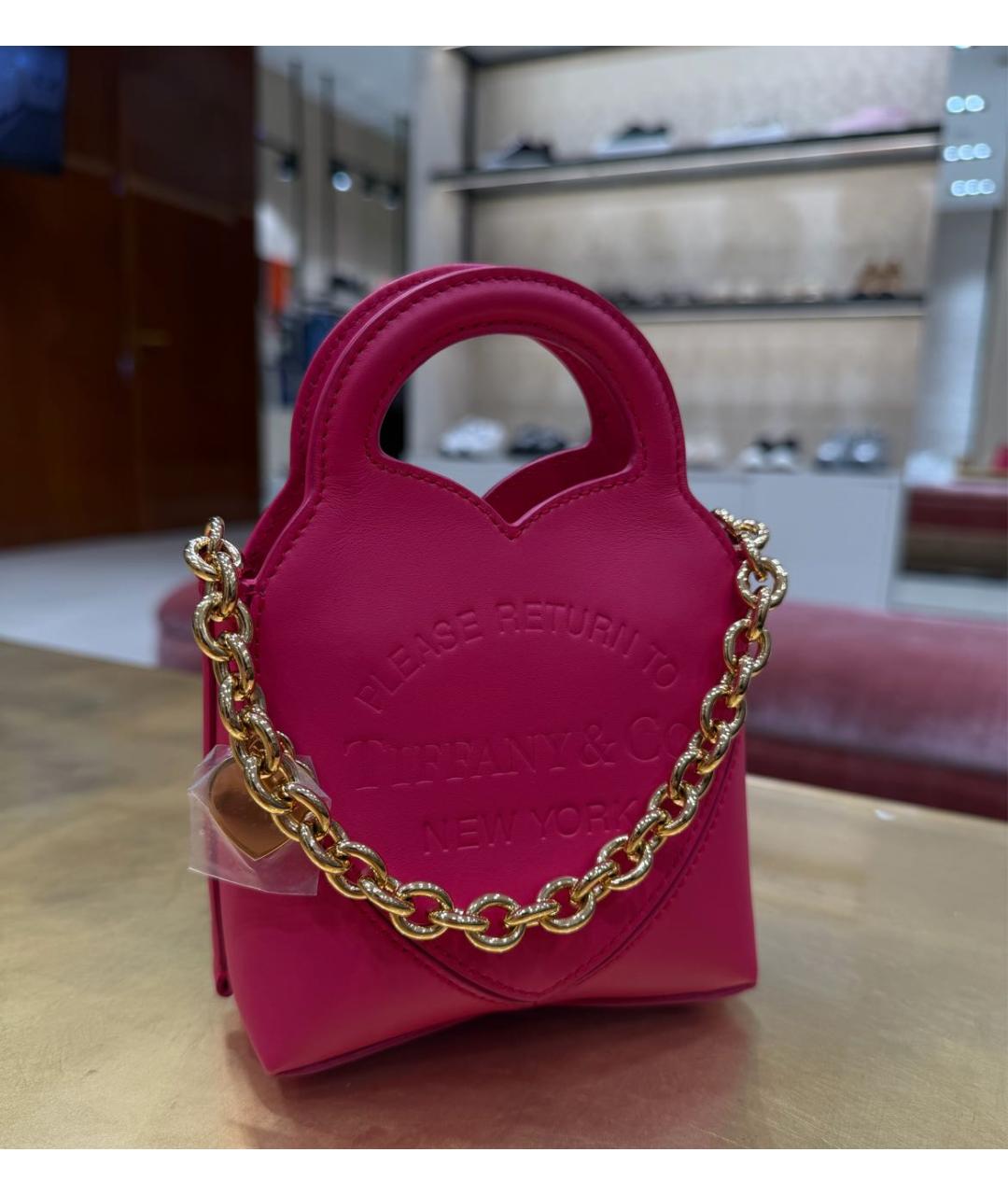 TIFFANY&CO Фуксия кожаная сумка с короткими ручками, фото 7